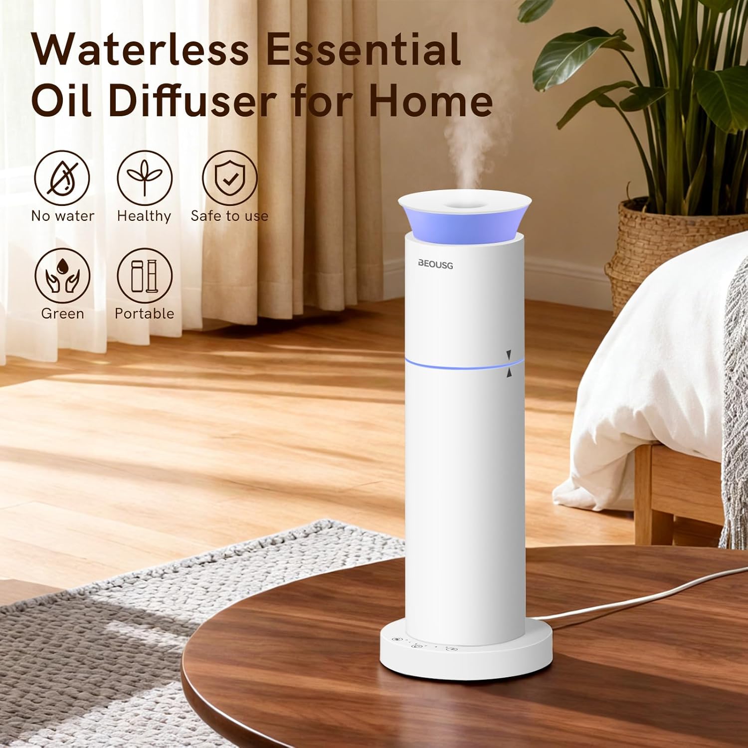 Waterless Essential Oil Diffuser for Home,Scent Diffusers with 3 Timer Settings, 3 Mist Levels for Spas Room Studio Office