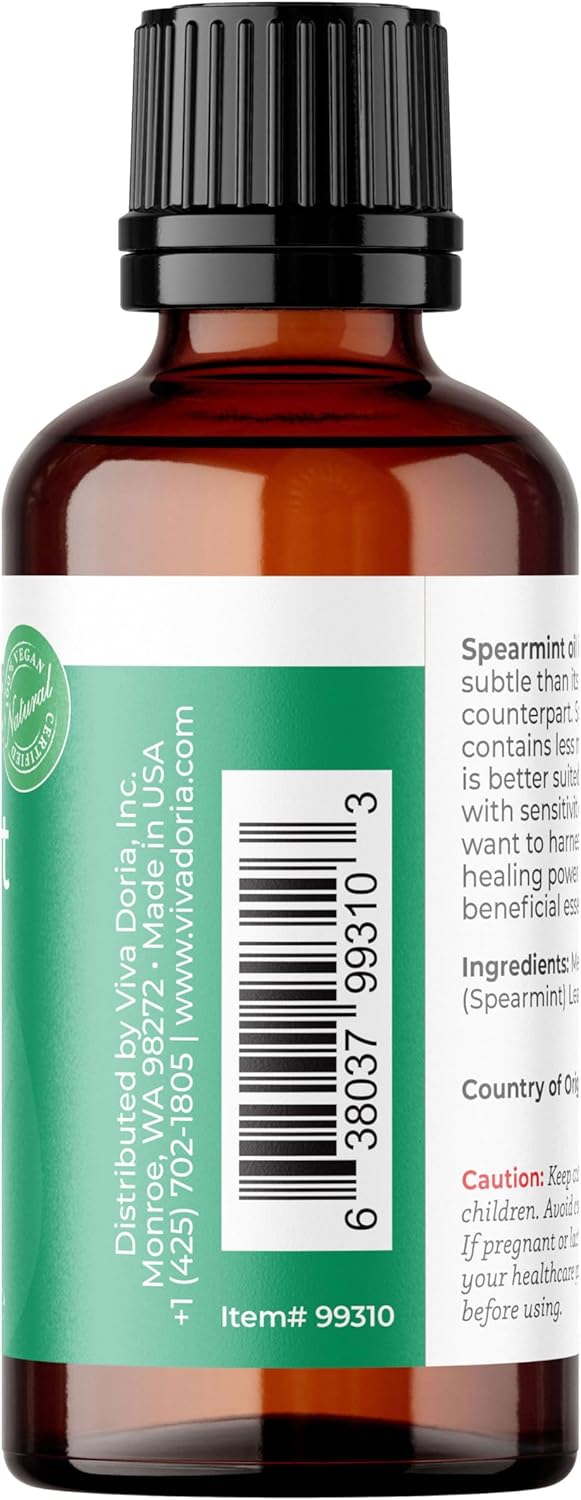 Viva Doria Spearmint Essential Oil, 100% Pure, Natural Spearmint Essential Oil, Undiluted, for Aromatherapy | Food Grade, 30 mL (1 Fluid Ounce)