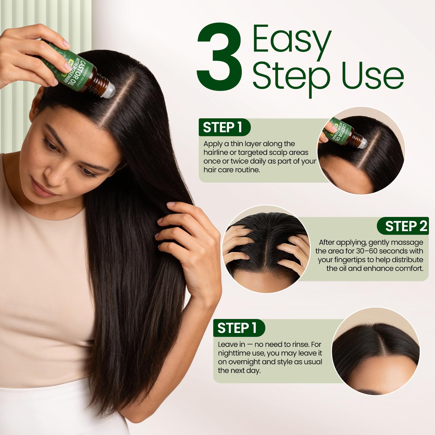 Natural Riches Organic Castor Oil with Rosemary Roll On for Hair Growth & Skin Care - Essential Oil Roller for Eyebrows, Eyelashes - Cold Pressed & Hexane Free Formula - 1 fl oz