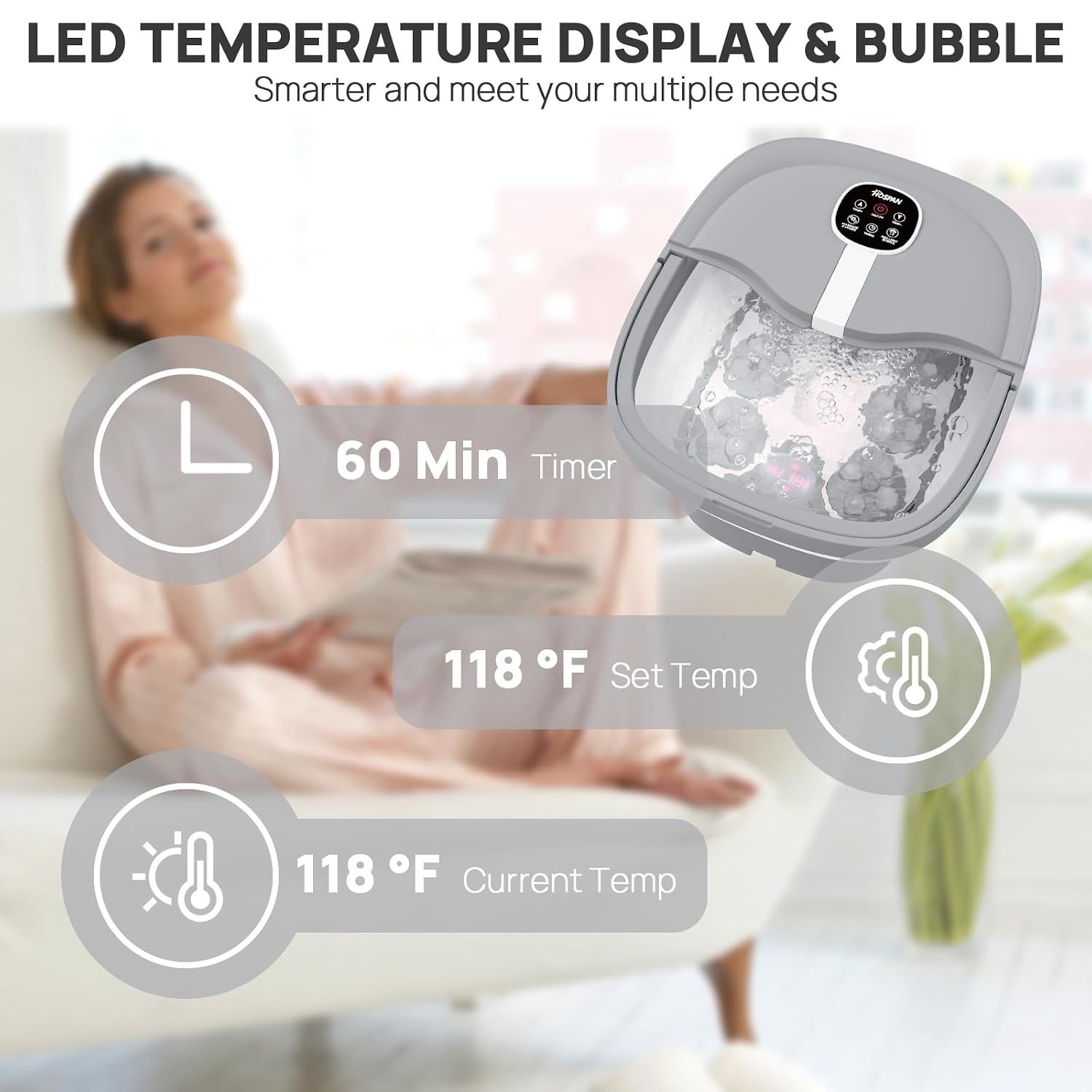 HOSPAN Collapsible Foot Spa Electric Rotary Massage, Foot Bath with Heat, Bubble, Remote, and 24 Motorized Shiatsu Massage Balls. Pedicure Foot Spa for Feet Stress Relief