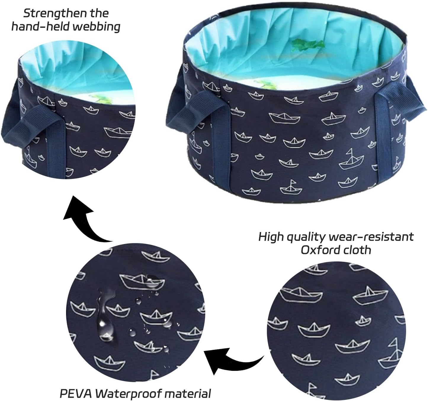Foot Bath Basin,13.8 Diameter, 7.5 inches high Portable Travel Collapsible Foot Basin Folding Foot Bath Tub Soaking Feet Bucket for Camping Washing