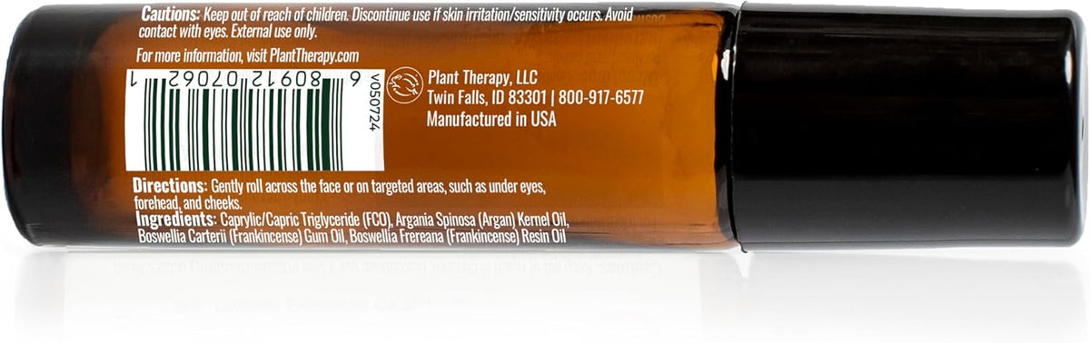 Plant Therapy Frankincense & Argan Facial Serum Roll-On, 10 mL (1/3 oz), Made with Frankincense Essential Oil & Argan Oil, Smoothes Wrinkles & Improves Skin Elasticity, Anti-Aging for Face & Skin