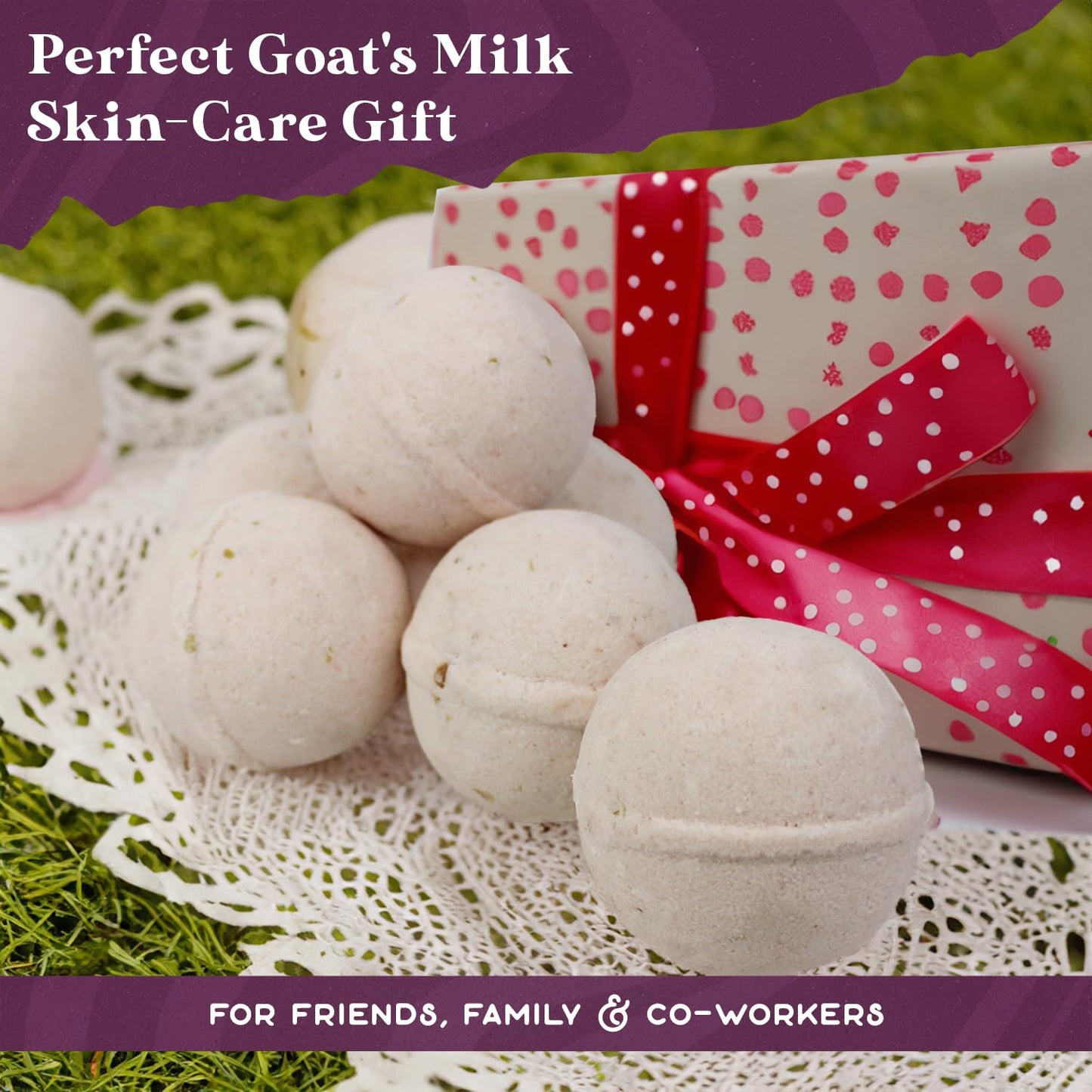 Purple Canyon Glowing Goat Natural Bath Bombs | Skin Moisturizing Goat Milk with Pink Calamine Clay for Sensitive Skin | Fragrance Free Handmade Bath Bombs for Skin Care