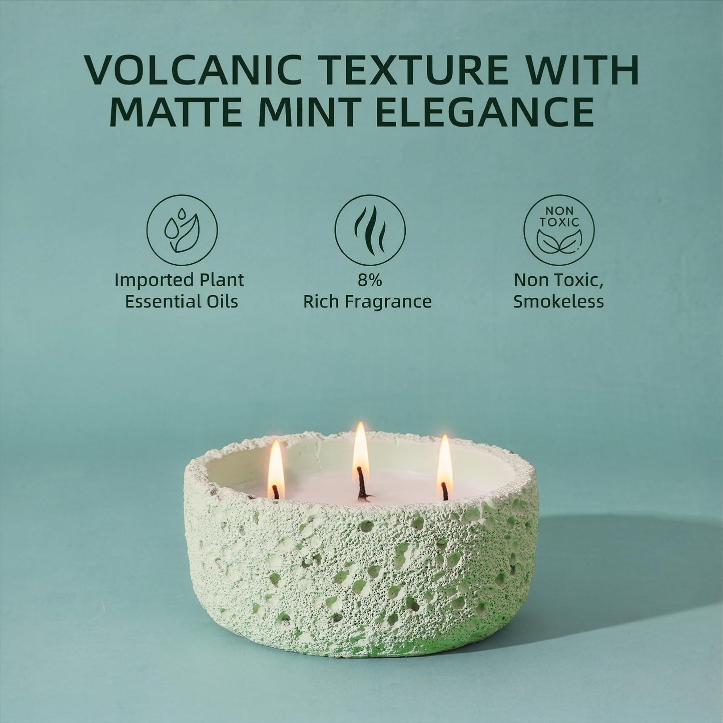Viyffo 3 Wick Large 20oz Eucalyptus & Peppermint Scented Candle, Non Toxic Soy Candle for Women & Men, Matte Mint Green Ceramic Jar Perfect Luxury Home Fragrance, Elegant Spring Décor & Gift