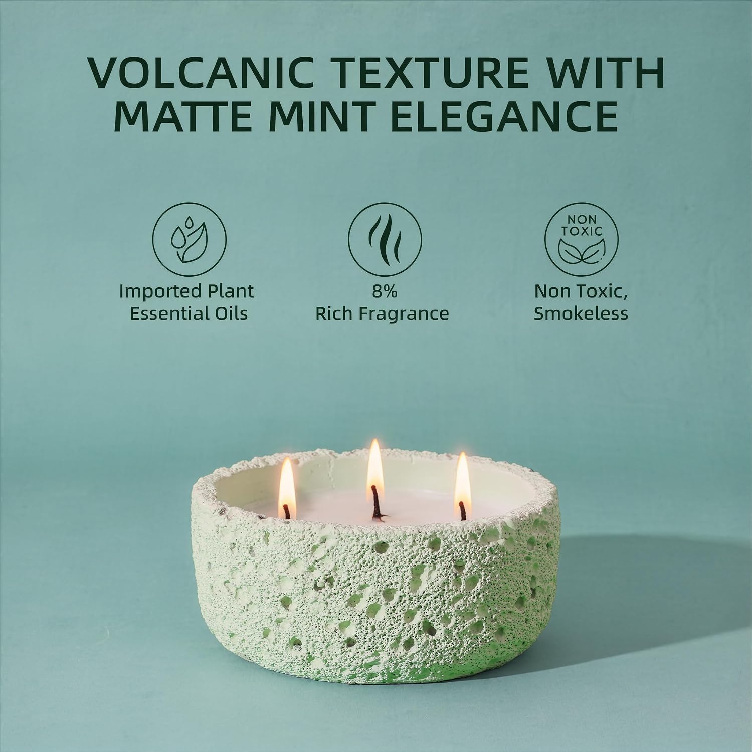 Viyffo 3 Wick Large 20oz Eucalyptus & Peppermint Scented Candle, Non Toxic Soy Candle for Women & Men, Matte Mint Green Ceramic Jar Perfect Luxury Home Fragrance, Elegant Spring Décor & Gift