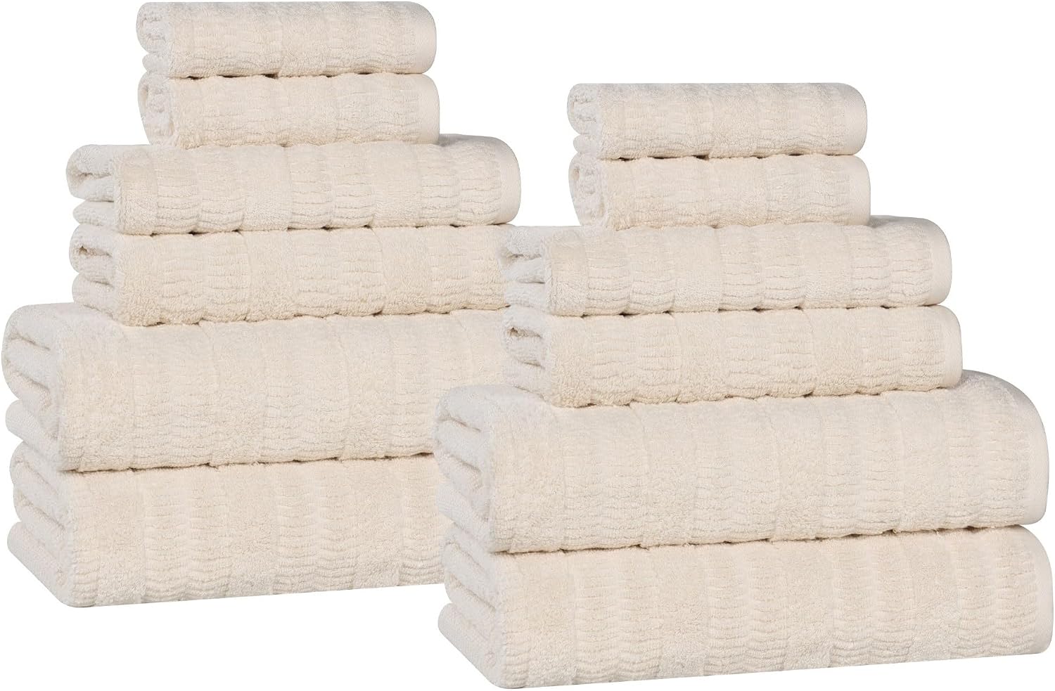 Superior Luxurious Classic Cotton Blend Towels, 12 Piece Set for Bathroom, Shower, Spa, Hotel, Super Soft, Quick Dry, Ultra Soft Mika Towels, 4 Bath, 4 Hand & 4 Washcloth, Ivory