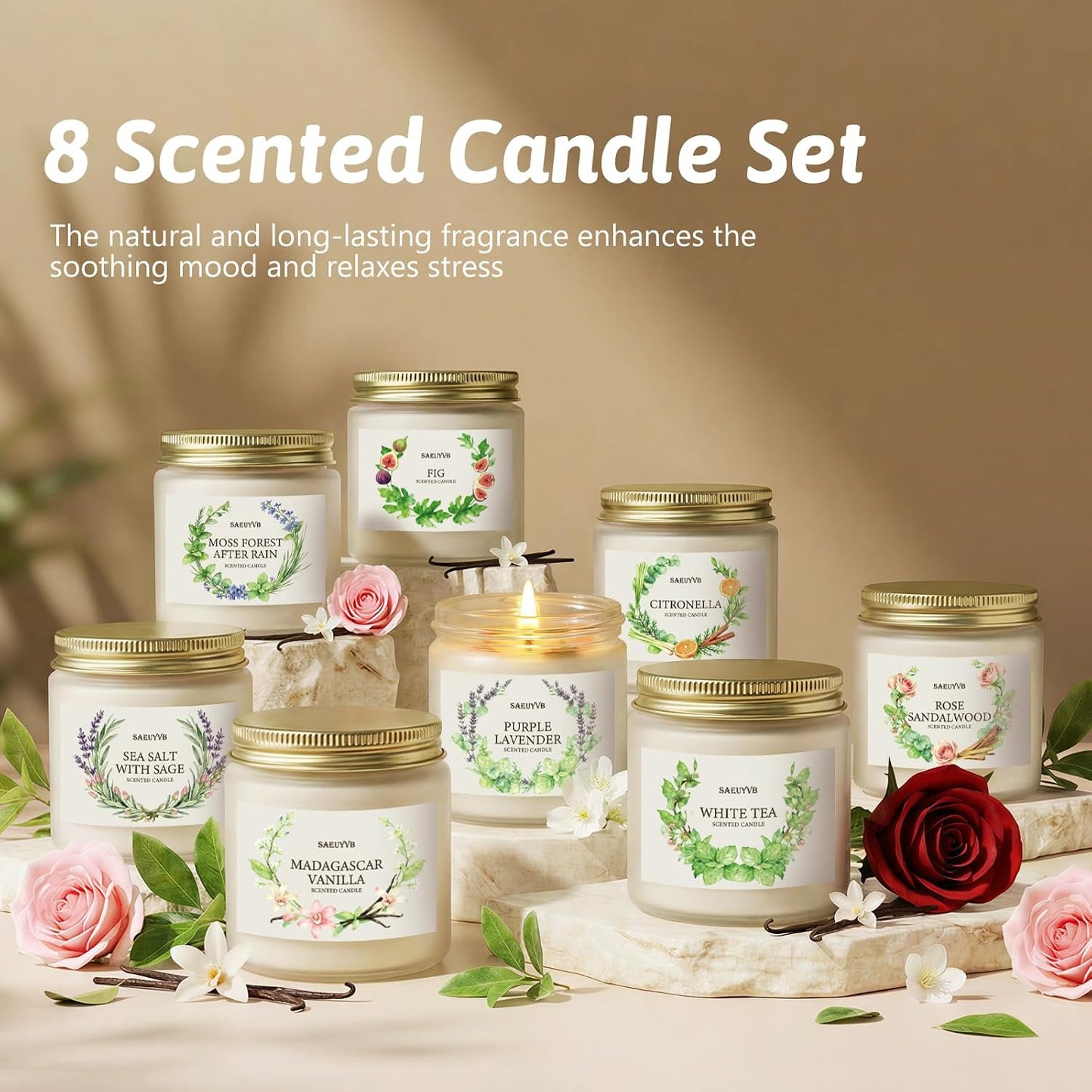 Scented Candles for Home,8 Pack Soy Candles Gift Set for Women,Aromatherapy Candle with Crystals Inside-Perfect for Mother's Day,Valentine's Day, Birthdays, Anniversaries,Christmas