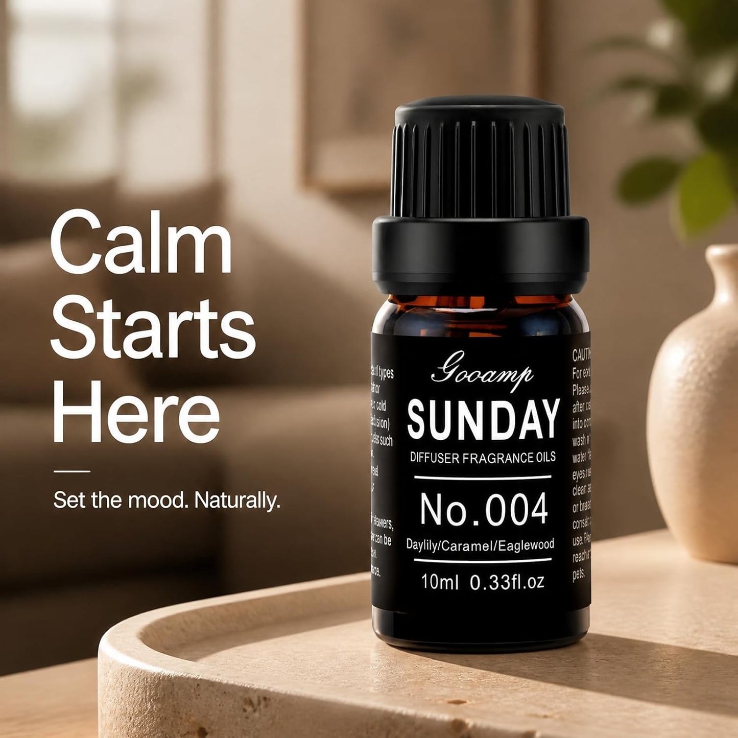 Gooamp SUNDAY-004 Essential Oil Blend for Diffuser - Essential Oils for Ultrasonic and Waterless Diffusers and DIY Crafts with Daylily/Caramel/Eaglewood - 10mL 0.33fl.oz