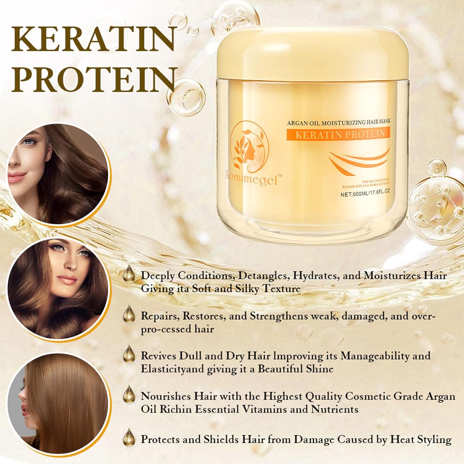 Collagen Hair Mask,Deep Repair Conditioning Argan Oil Hair Mask for Damaged Hair Treatment, Deep Conditioner Hydrating Hair Masque for All Hair Types 16.9 oz 500ml