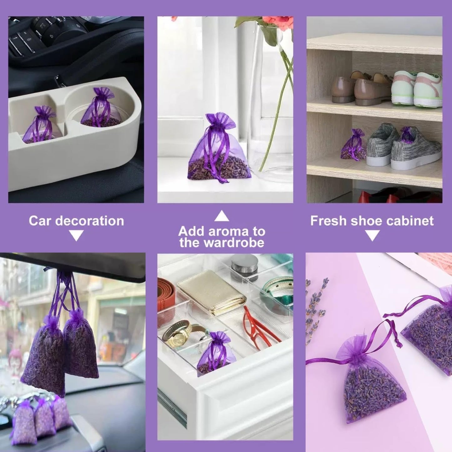 20-piece Lavender sachets for wardrobes, Drawers, Closets, and Storage Spaces, Home Fragrance sachets, Natural Lavender Flowers, Purple