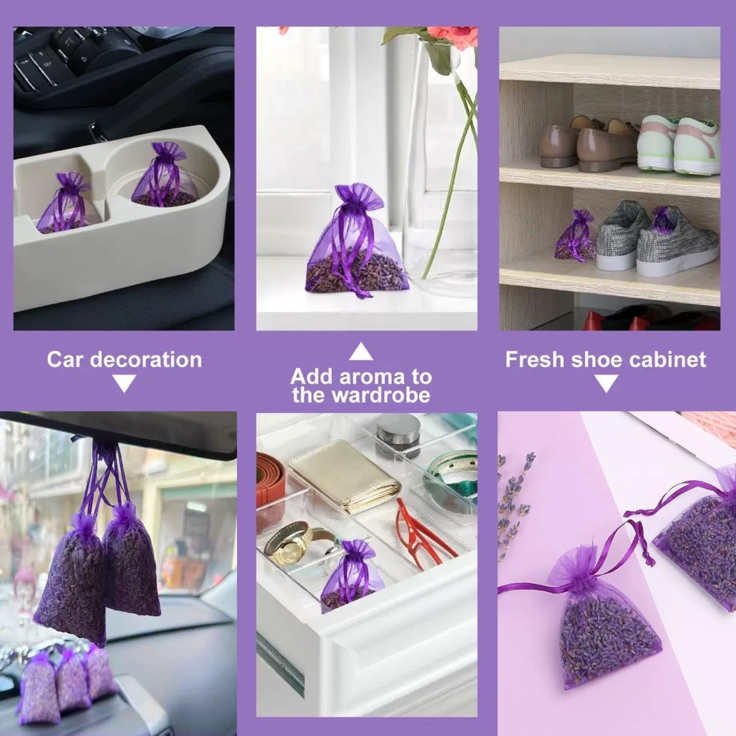 20-piece Lavender sachets for wardrobes, Drawers, Closets, and Storage Spaces, Home Fragrance sachets, Natural Lavender Flowers, Purple