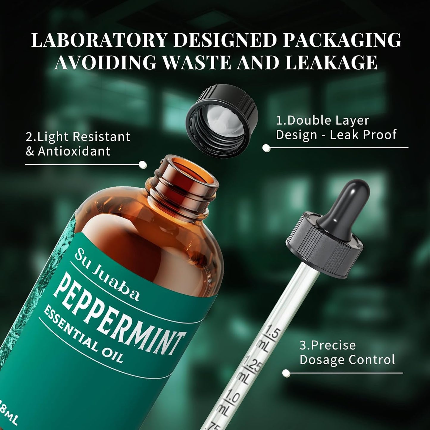 SU JUABA Peppermint Oil 4 Fl Oz, 100% Pure & Natural Aromatherapy Oil for Spray, Diffuser, Skin, Hair - 118ML