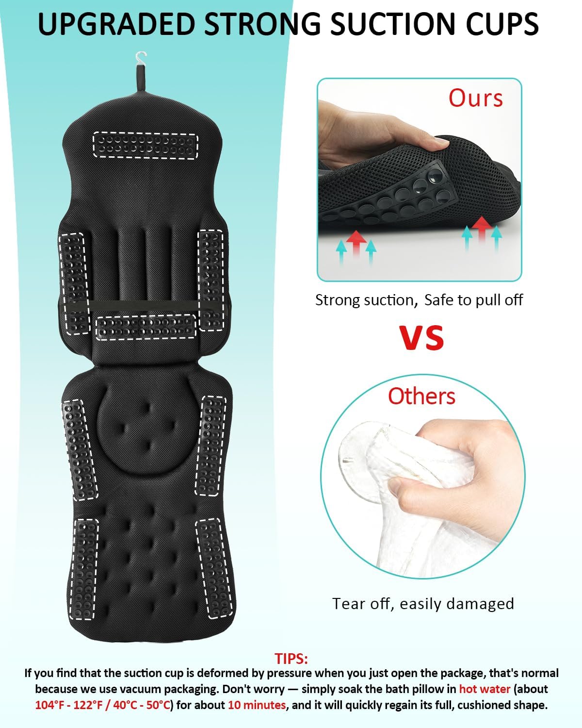 Full Body Bath Pillow for Bathtub, 5D Thick Tub Pillow for Bathtub with Movable Head, Neck & Lumbar Support, Laundry Bag & Hook, Bathtub Pillow for Post-Yoga Spa, Deep Relaxation(Black, 51"*15")