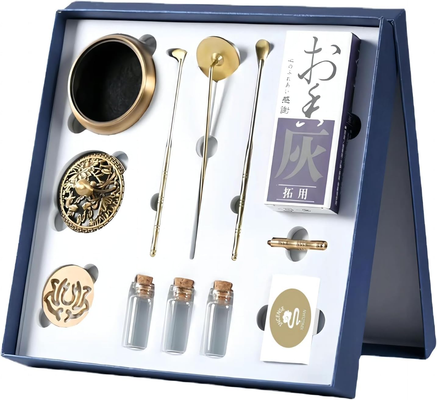 Yoga & Meditation 16pcs Incense Burner Kit - Complete Ash Powder Burner Set with Brass Censer, Art Mold Tools & Chinese Incense Burner in Gift Box for Relaxation, Home Fragrance