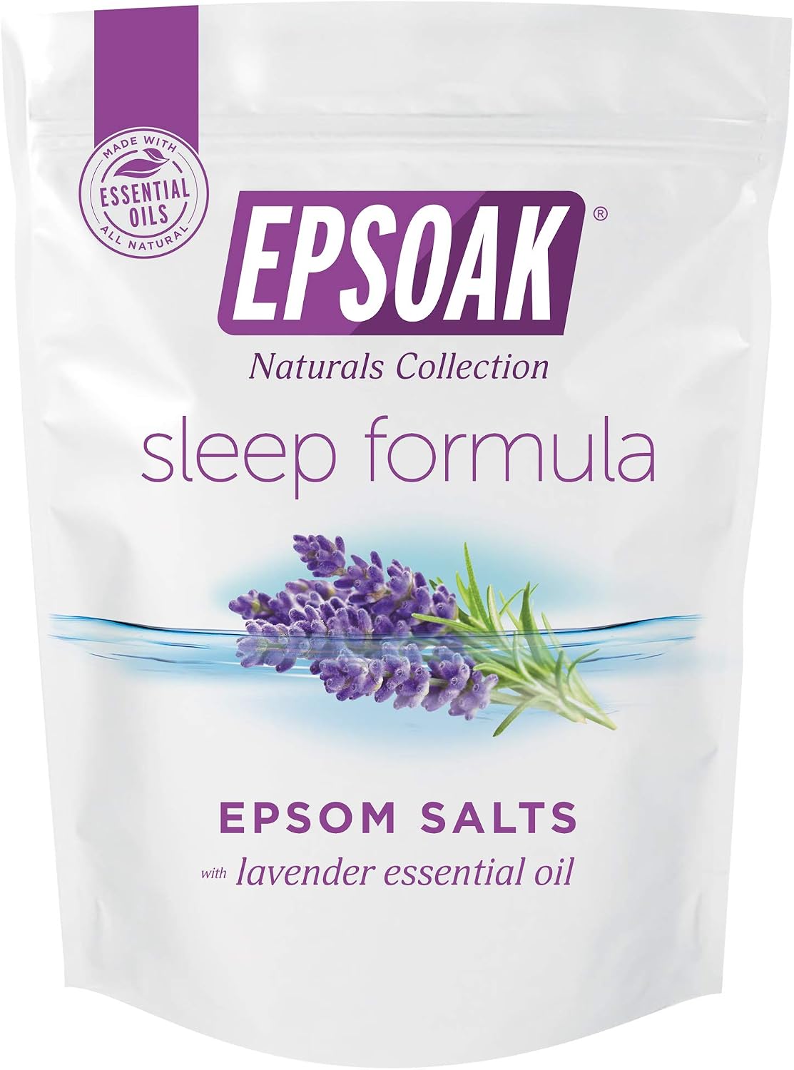 Epsoak Epsom Salt 2 lb. USP Magnesium Sulfate with Lavender Scent Resealable Epsom Salt Bag, Made in The USA, Cruelty-Free Certified