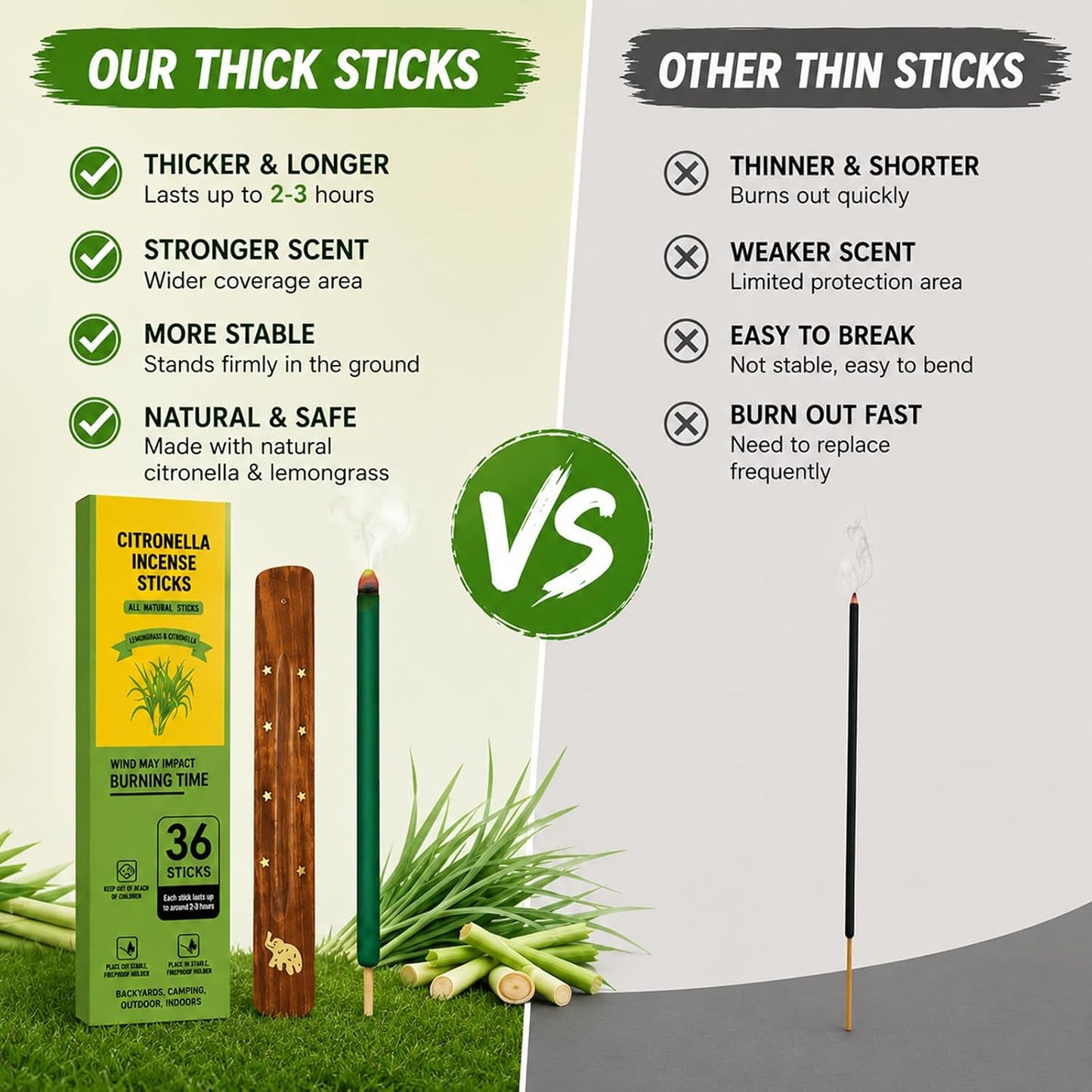Citronella Incense Sticks Outdoor, 36 Pack Citronella Incense with Holder, Burns Up to 100 Hours, Natural Incense Stick for Outside Patio Camping Backyard Balcony Yard Picnic Outdoor Indoor Use