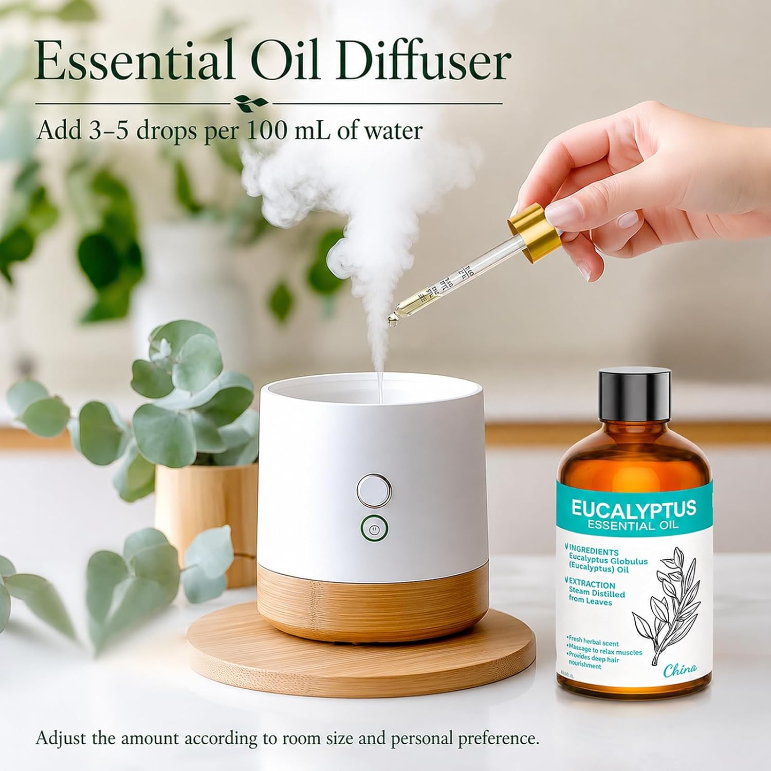 Eucalyptus Essential Oil 3.38 fl oz (100ml), Natural Eucalyptus Oil for Diffuser, Aromatherapy, Home Fragrance, Candle & Soap Making, DIY Projects