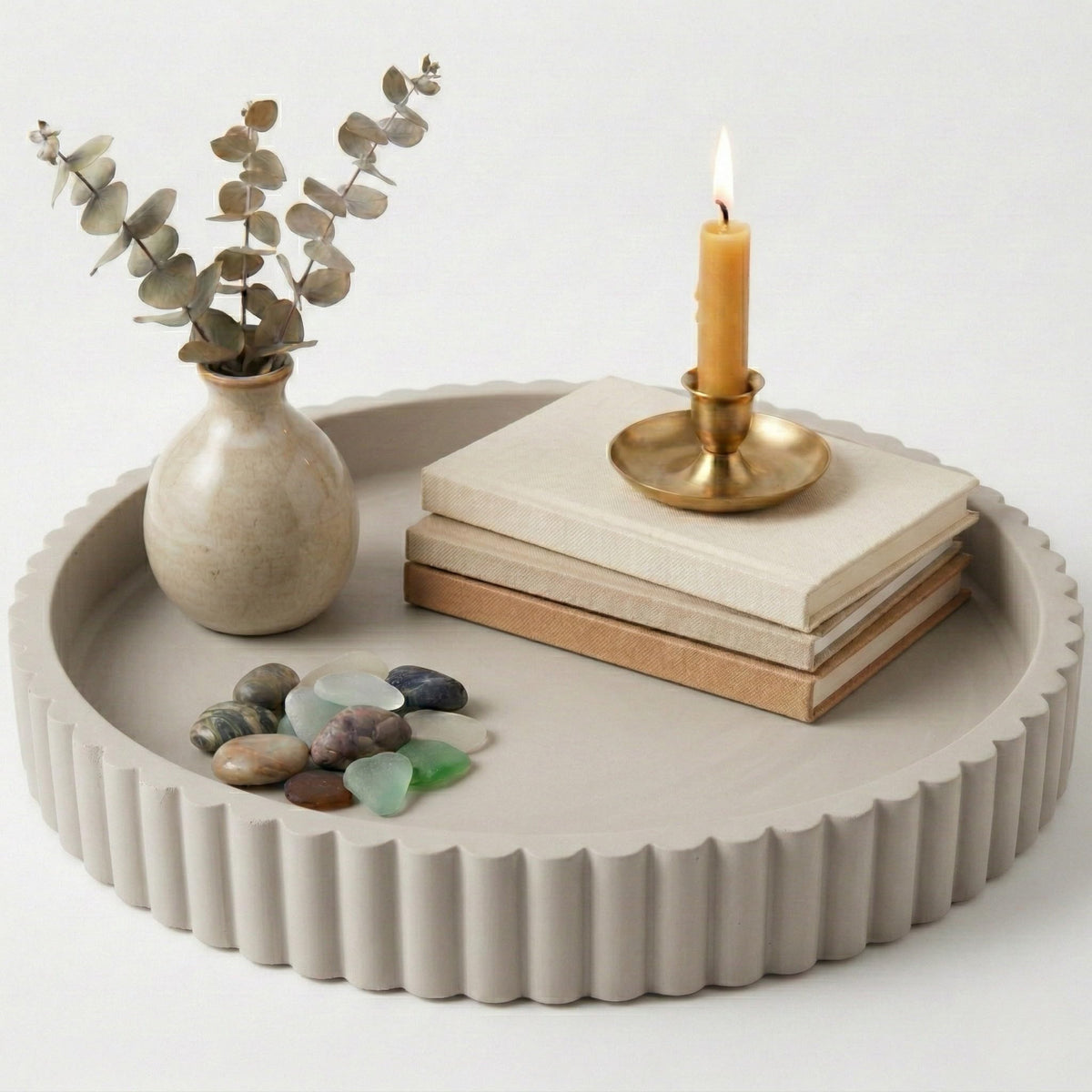 OAKOA Round Decorative Tray for Coffee Table Decor - Concrete Round Tray Home Decor - Bandejas Decorativas - Circle Coffee