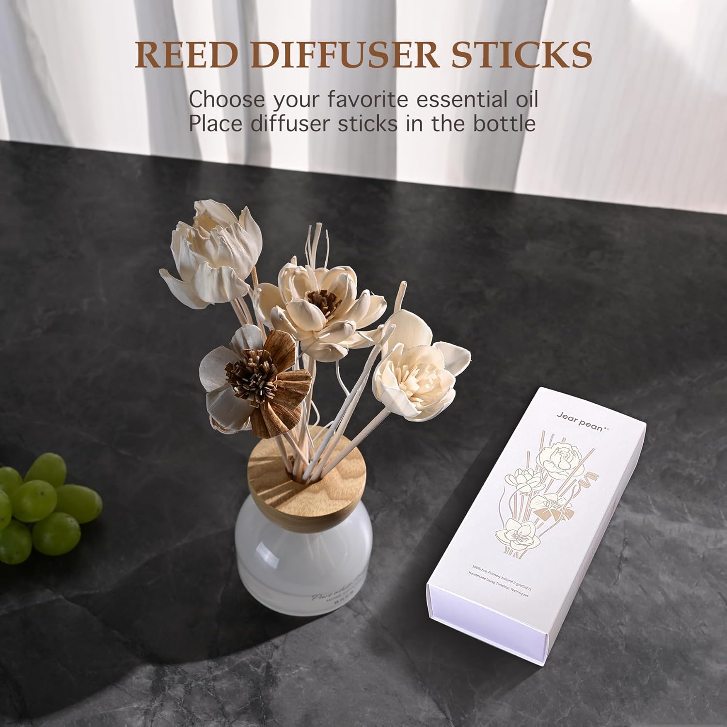 Reed Diffuser Sticks Set, Natural Paper Material, Flower Diffusers for Home Bathroom and Bedroom Decor, 12Pcs Exquisite Box