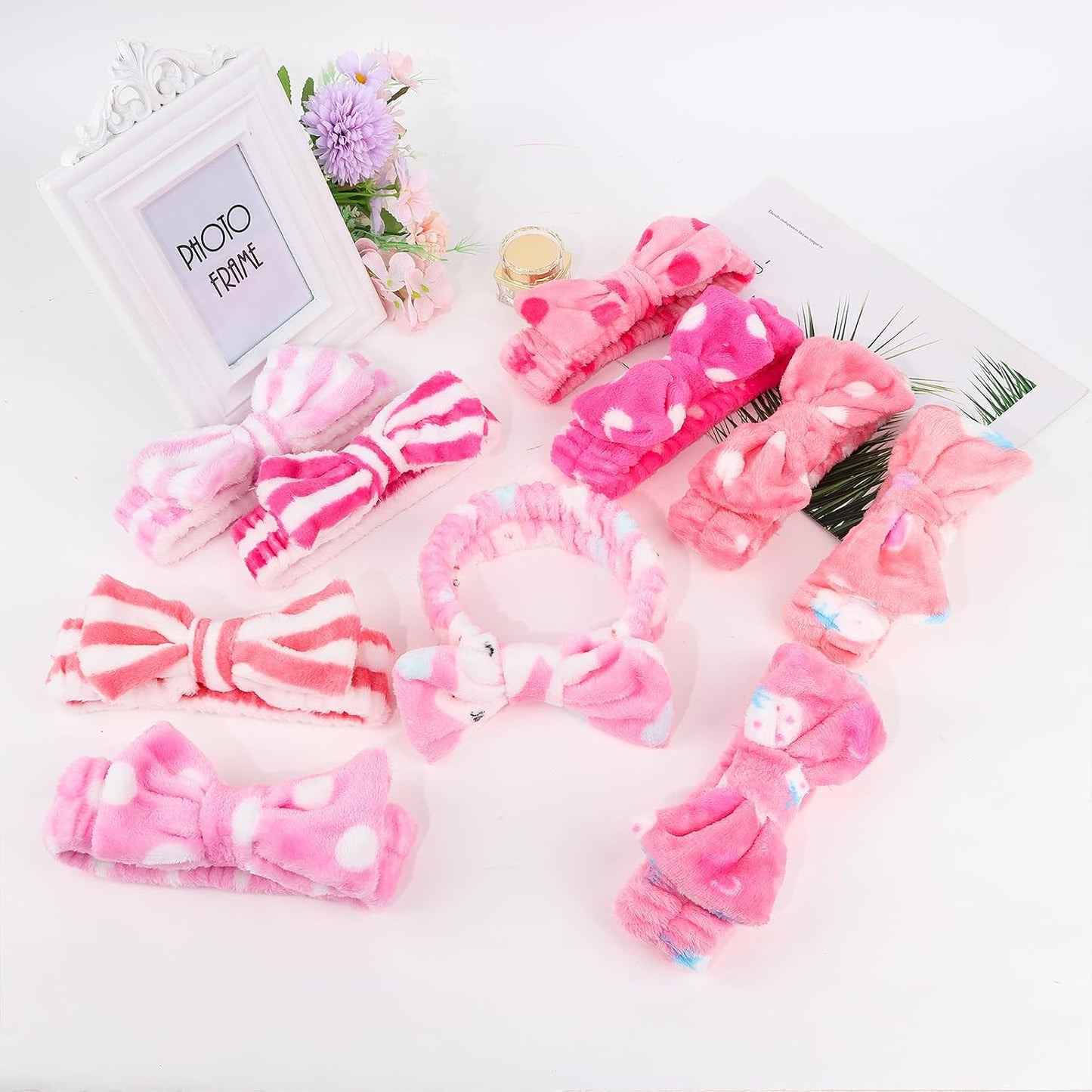 Casoty 10 Pcs Skincare Headbands, Spa Headband for Washing Face, Soft Coral Fleece Hair Bands for Makeup, Bow Headbands for Face Washing Shower Skin Care Yoga