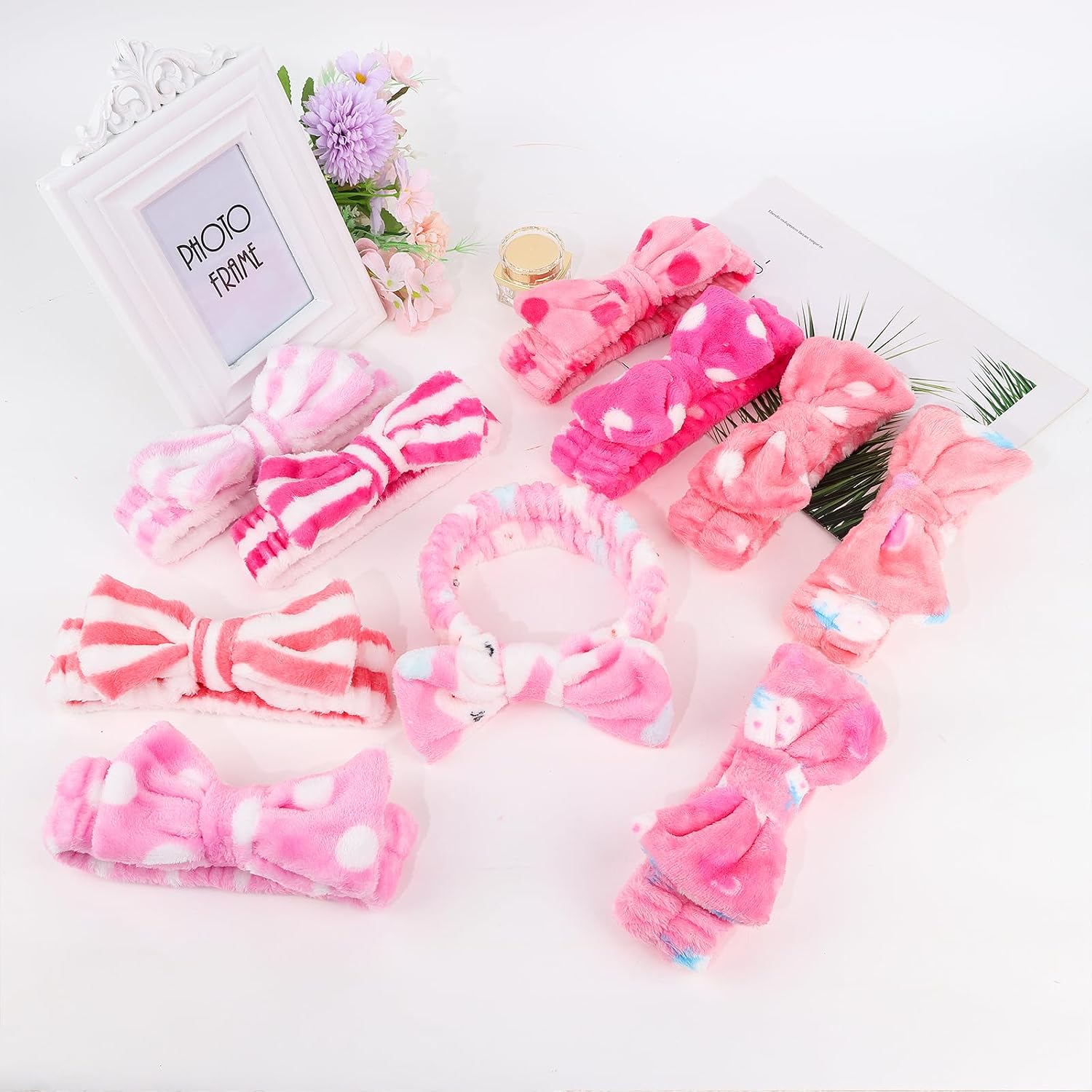 Casoty 10 Pcs Skincare Headbands, Spa Headband for Washing Face, Soft Coral Fleece Hair Bands for Makeup, Bow Headbands for Face Washing Shower Skin Care Yoga