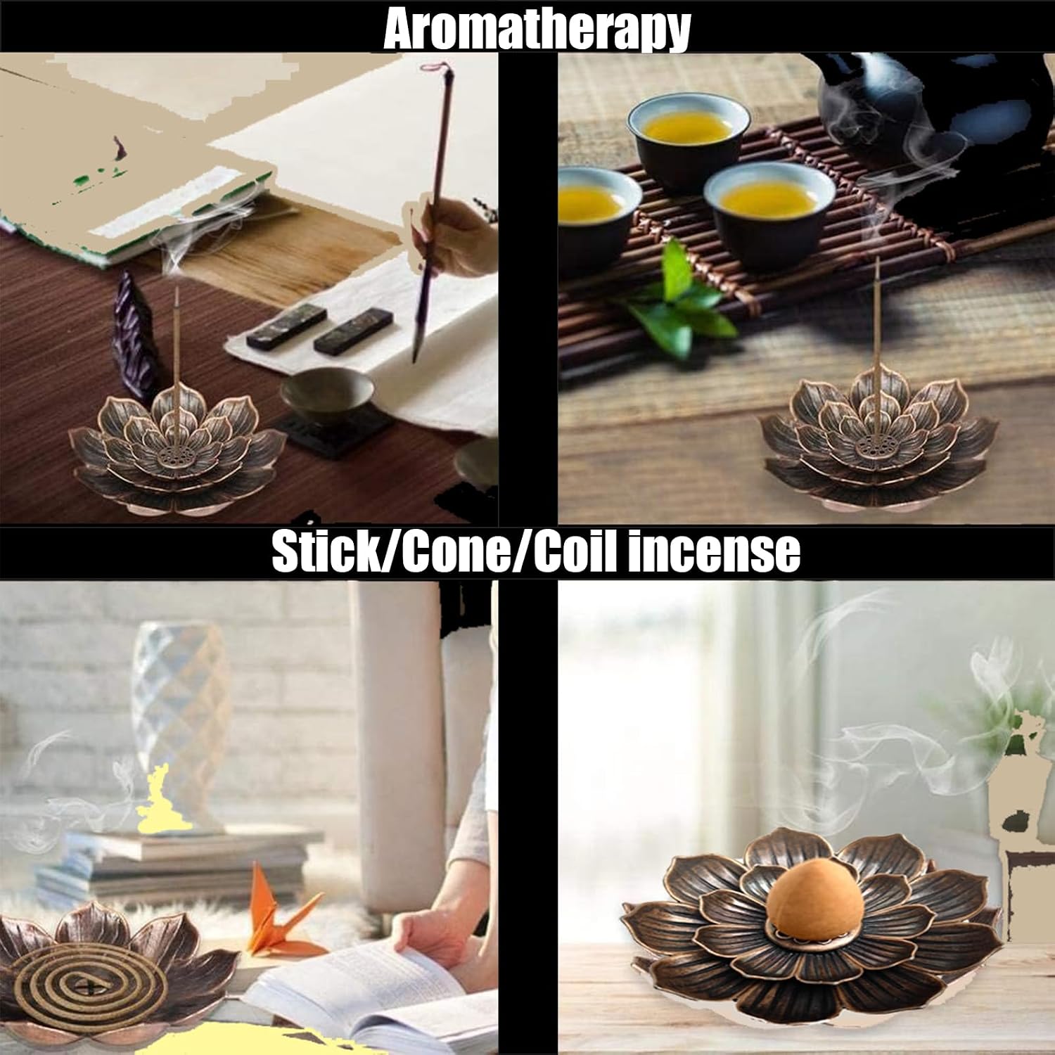 Lavender Incense Cones (50 Cones) with Backflow Incense Cones Holder Natural Meditation Lavender Rose Citronella Incense Cone Yoga Relaxing Home Decor Aromatherapy Fragrance