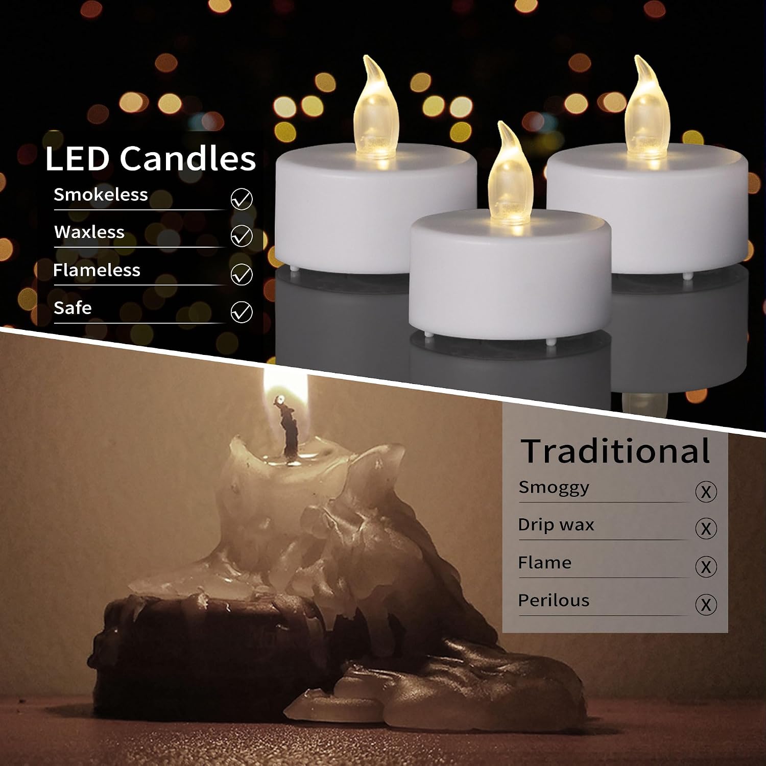 LED Tea Light Flameless Candles with Remote Control Flickering Tealight Long Lasting, Battery Operated with Timer for Halloween Home Decoration Seasonal &Festival Celebration WarmWhite (12pcs)