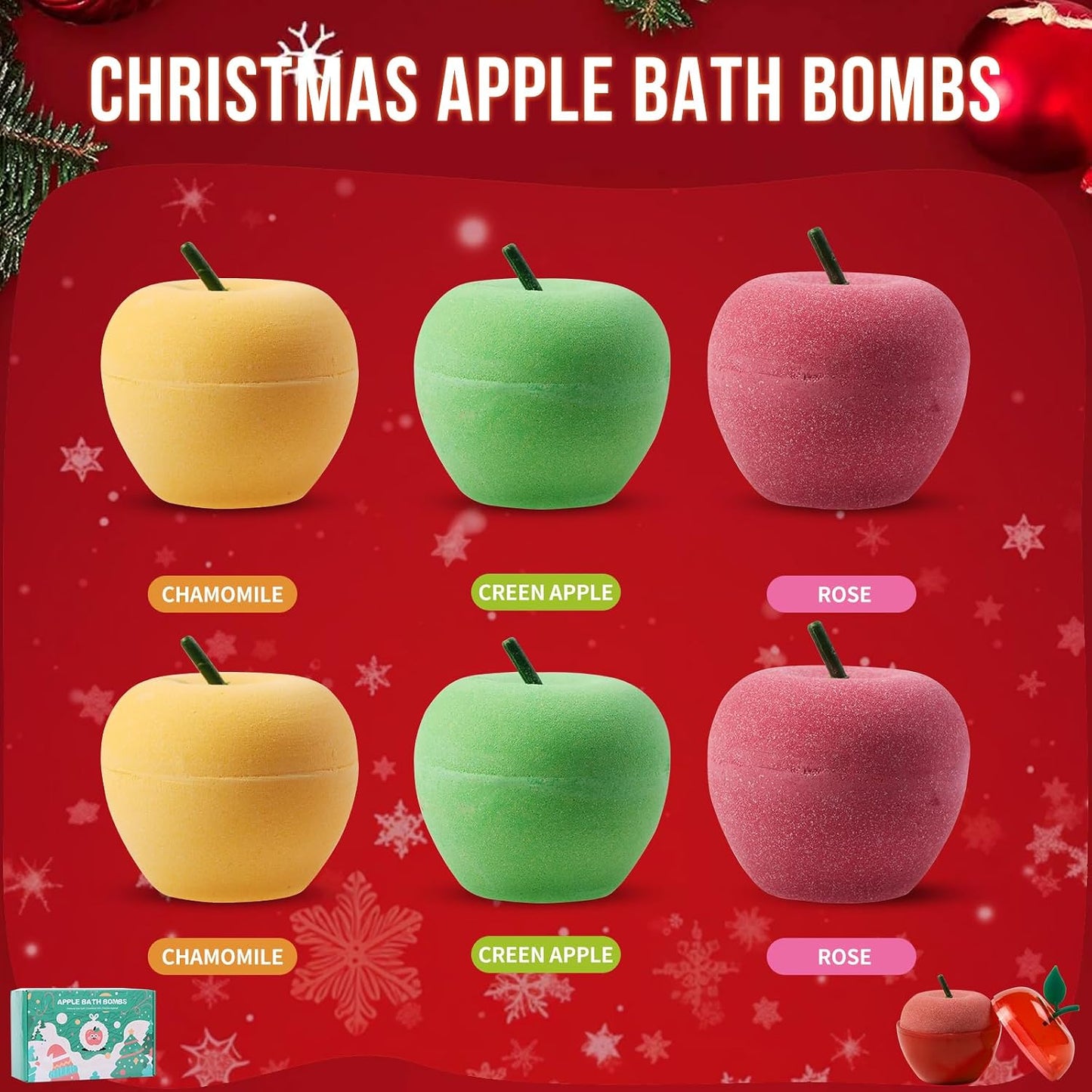 Christmas Bath Bombs for Kids Apple Bath Bombs with Christmas Luminous Mini Resin Toys Inside Christmas Toys All Natural Bath Bomb Christmas Gifts Kids Skin Care Bathbombs