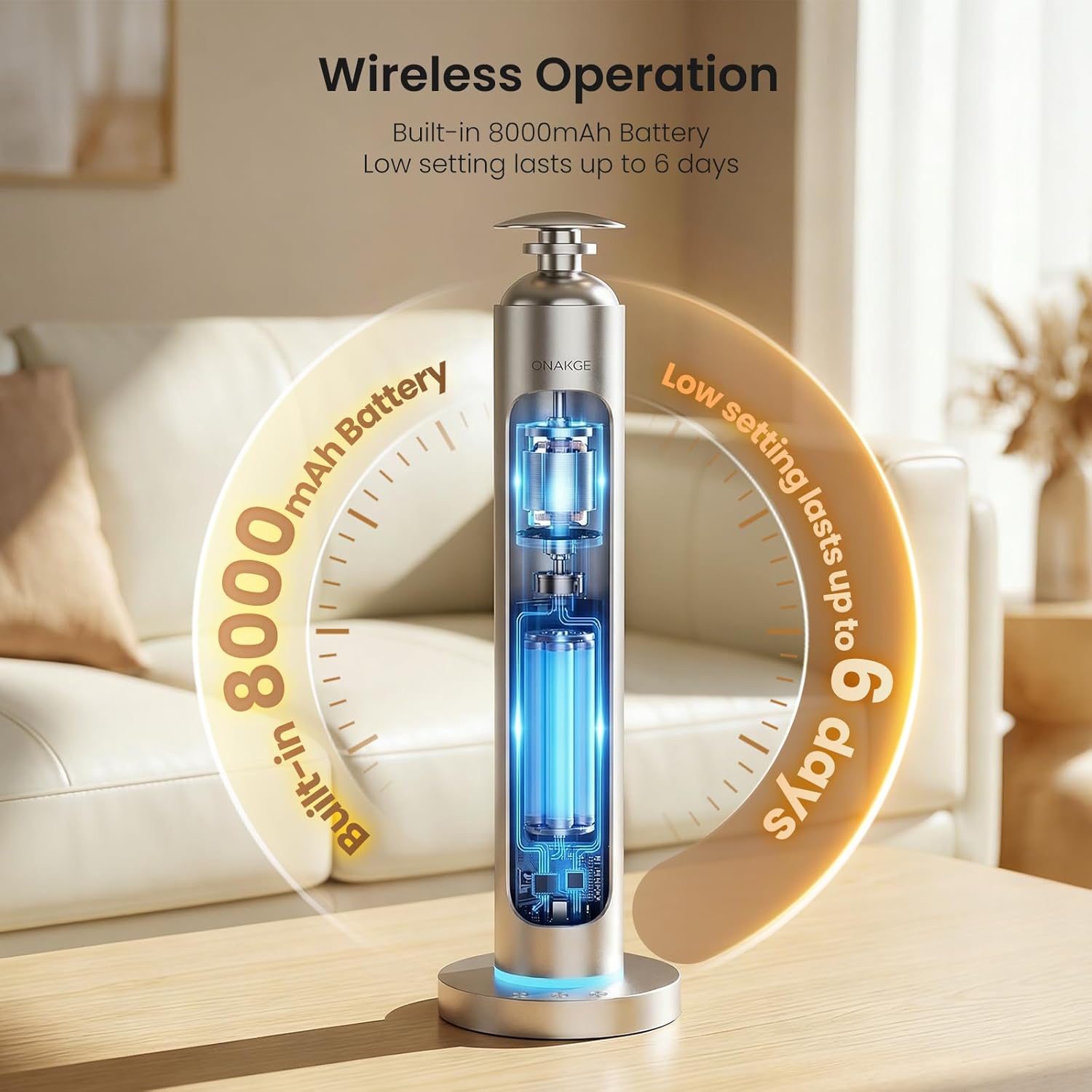 Waterless Aroma Diffuser, 8000mAh Battery Scent Air Machine for Large Room up to 1500 Sq Ft, Cold Air Diffusion Essential Oil Diffuser with App & Remote Control, Quiet Design for Home, Office, Hotel