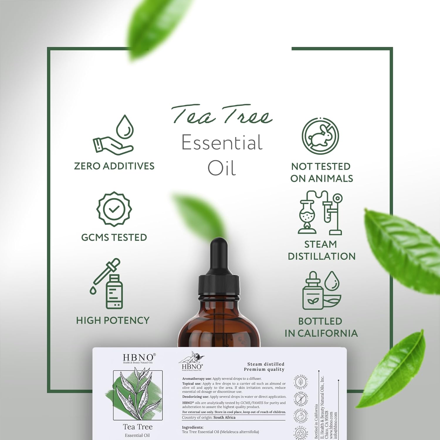 HBNO Tea Tree Oil for Skin 4oz (120 ml) - Bring Refreshing Aroma of Tea Trea Essential Oil - Perfect for Skin Therapy