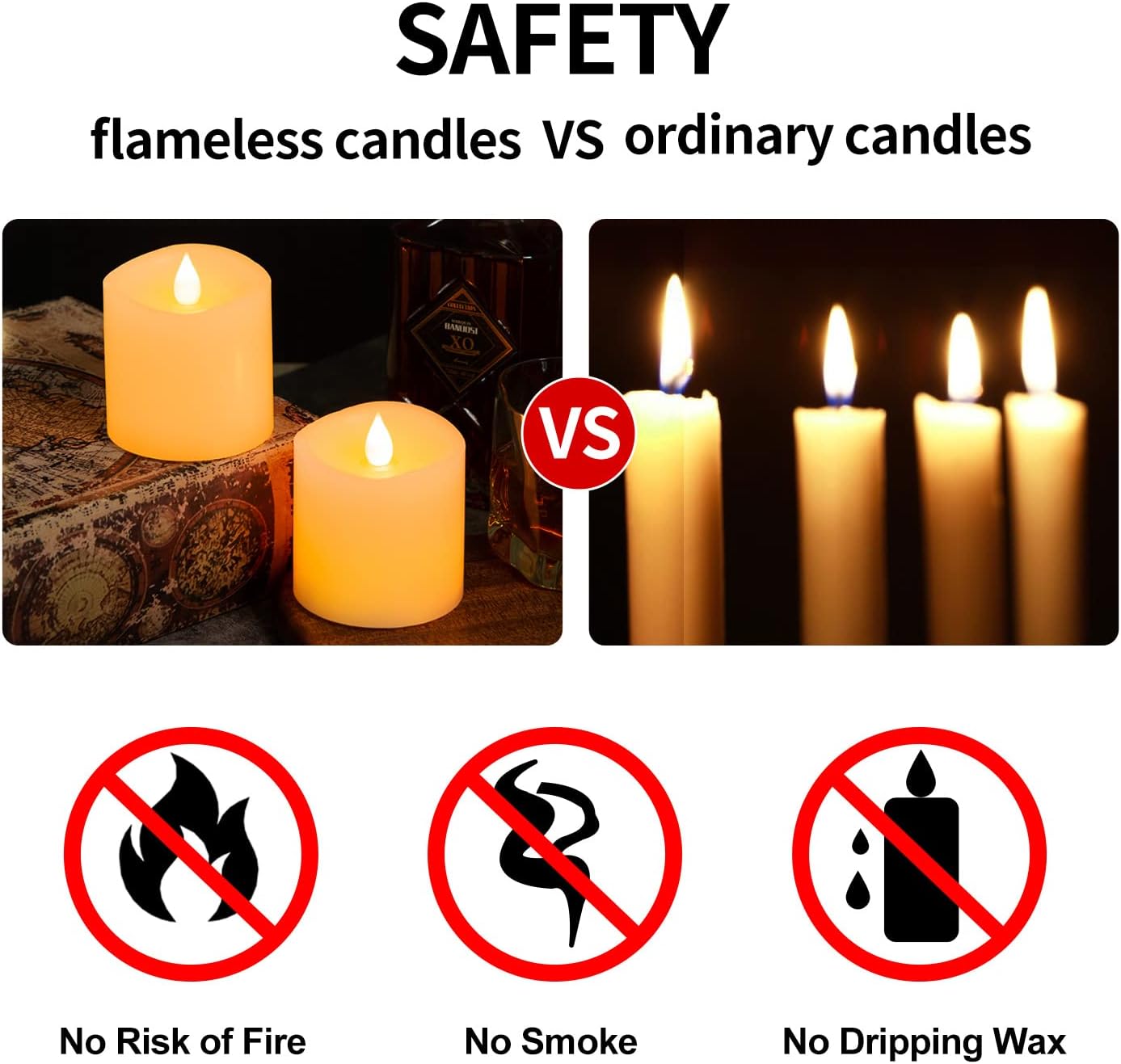 3x3 Flickering Flameless Candles Set of 2, 2AA Battery Life 600 Hours Battery Candles Flickering with Timer,3 inch Flameless Candles with Remote for Indoor/Outdoor, Ivory