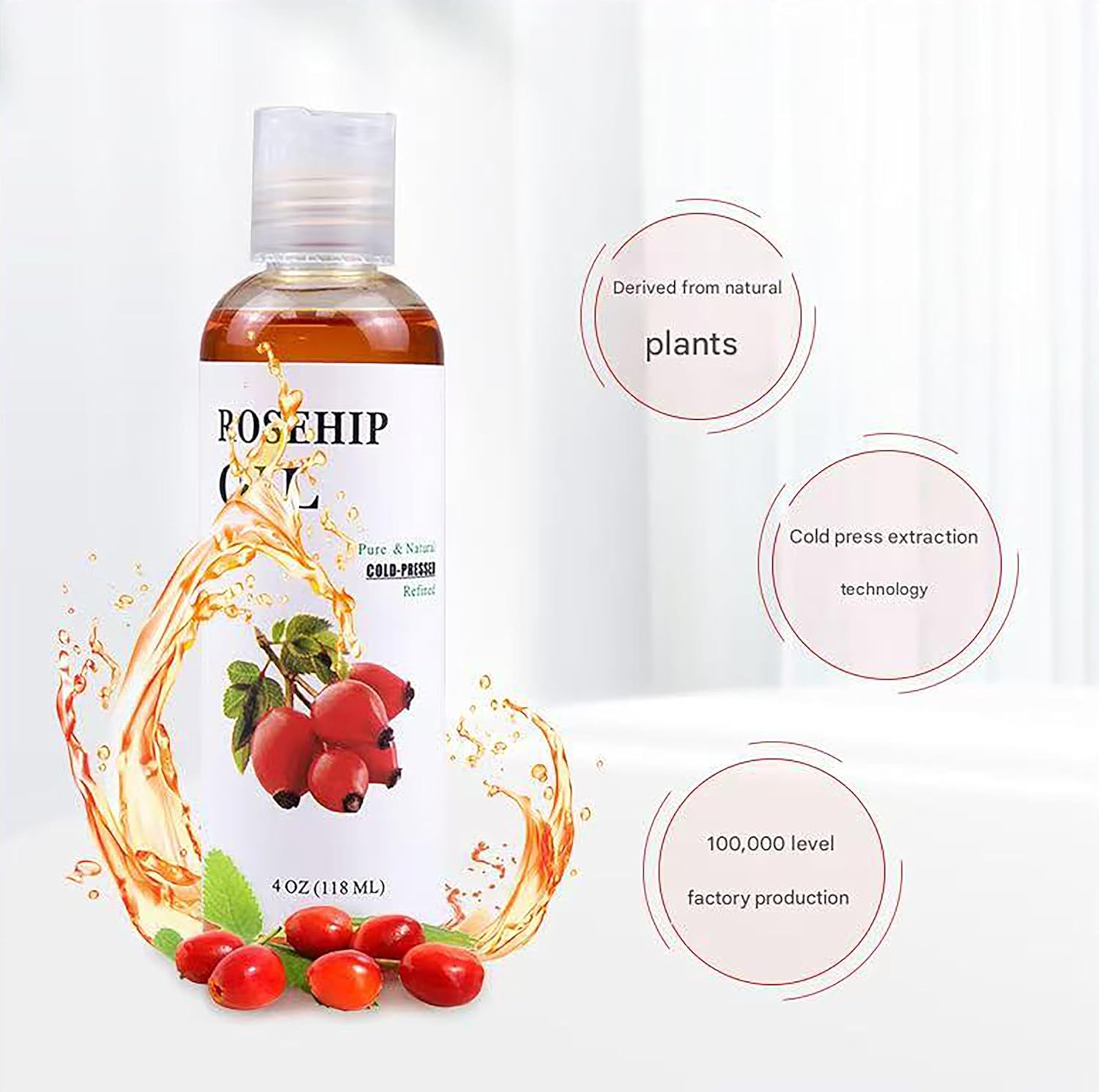 100% Pure Rose Hip Essential Oil for Hair Growth,Premium Carrier Oil,Body & Face Moisturizing Rosehip,Scalp Massage, Natural Organic for Skin