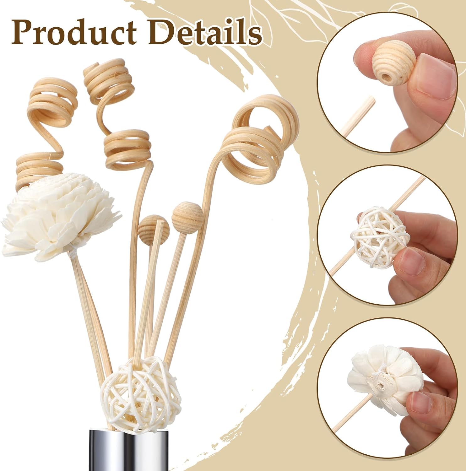 Loopeer 180 Pcs Reed Diffuser Sticks Set - Rattan Fragrance Diffuser and Flower Reed Sticks for Aromatherapy - Natural Volatile Replacement Refill Sticks for Aroma
