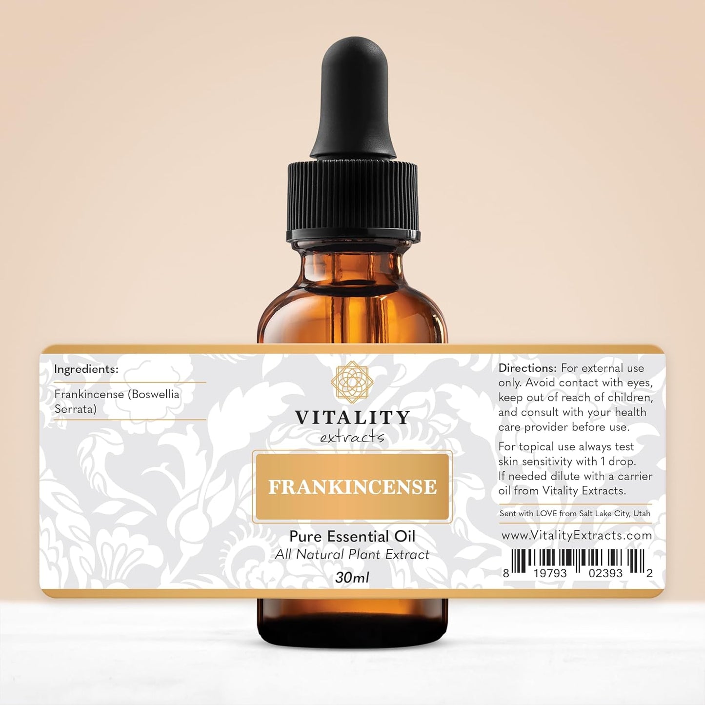 Vitality Extracts Frankincense Essential Oil (30ml) – 100% Pure Boswellia Serrata, Aromatherapy Oil for Relaxation & Calm, Skin Care Use, Warm Woody Scent for Diffuser, Massage & Yoga