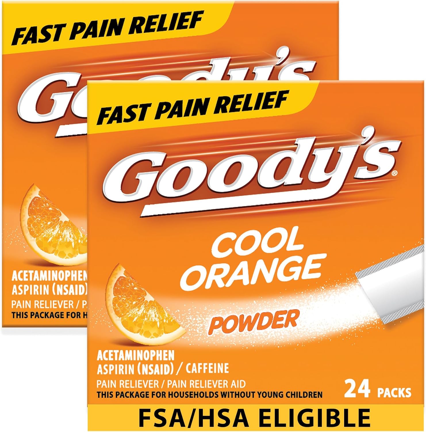 Goody's Extra Strength Headache Powder, Cool Orange Flavor Dissolve Packs, 24 Individual Packets (2 Pack)
