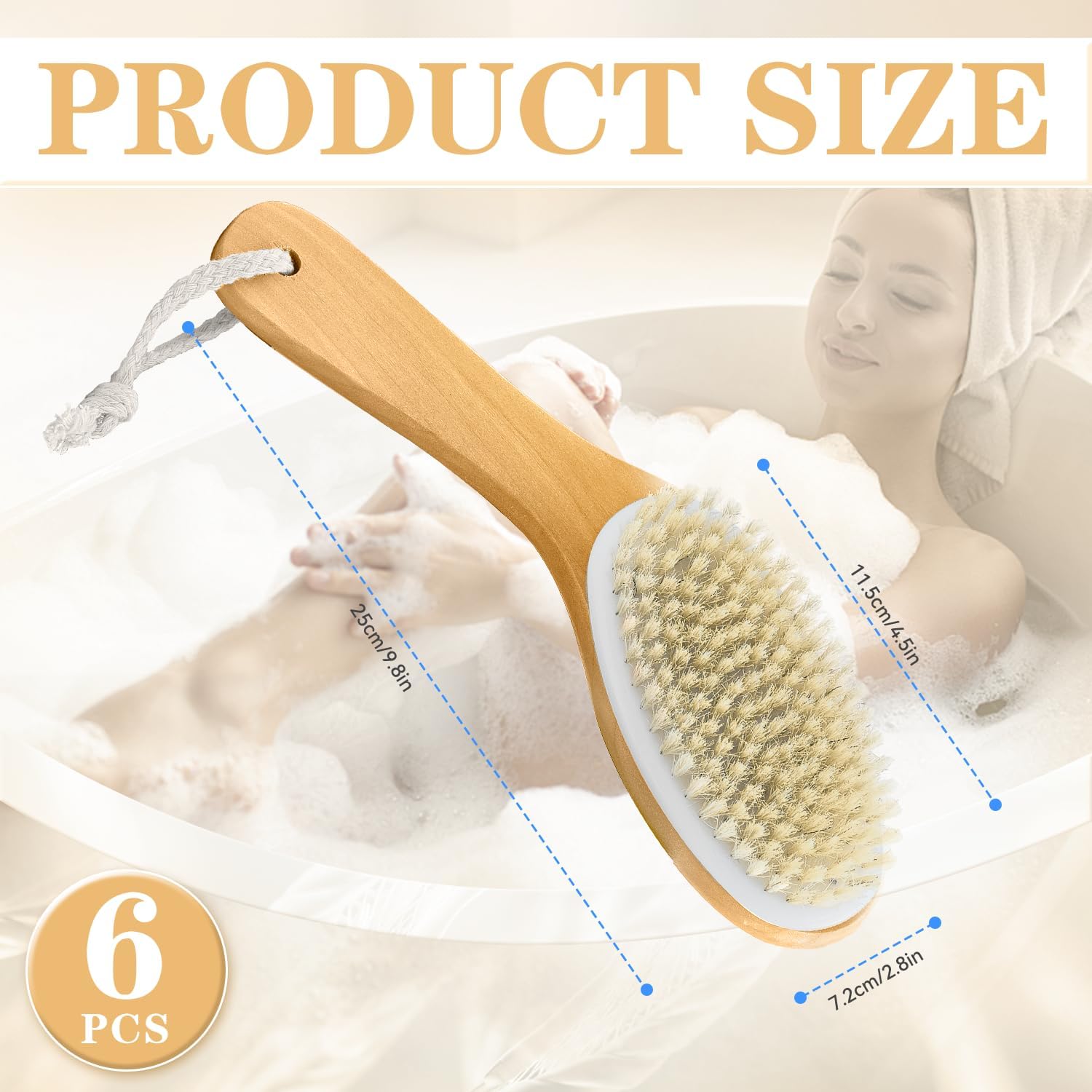 6 Pack Dry Brushing Body Brush, Soft Natural Bristle Exfoliating Dry Brush with Contoured Wooden Handle for Lymphatic Drainage Cleaning Body Skin Care