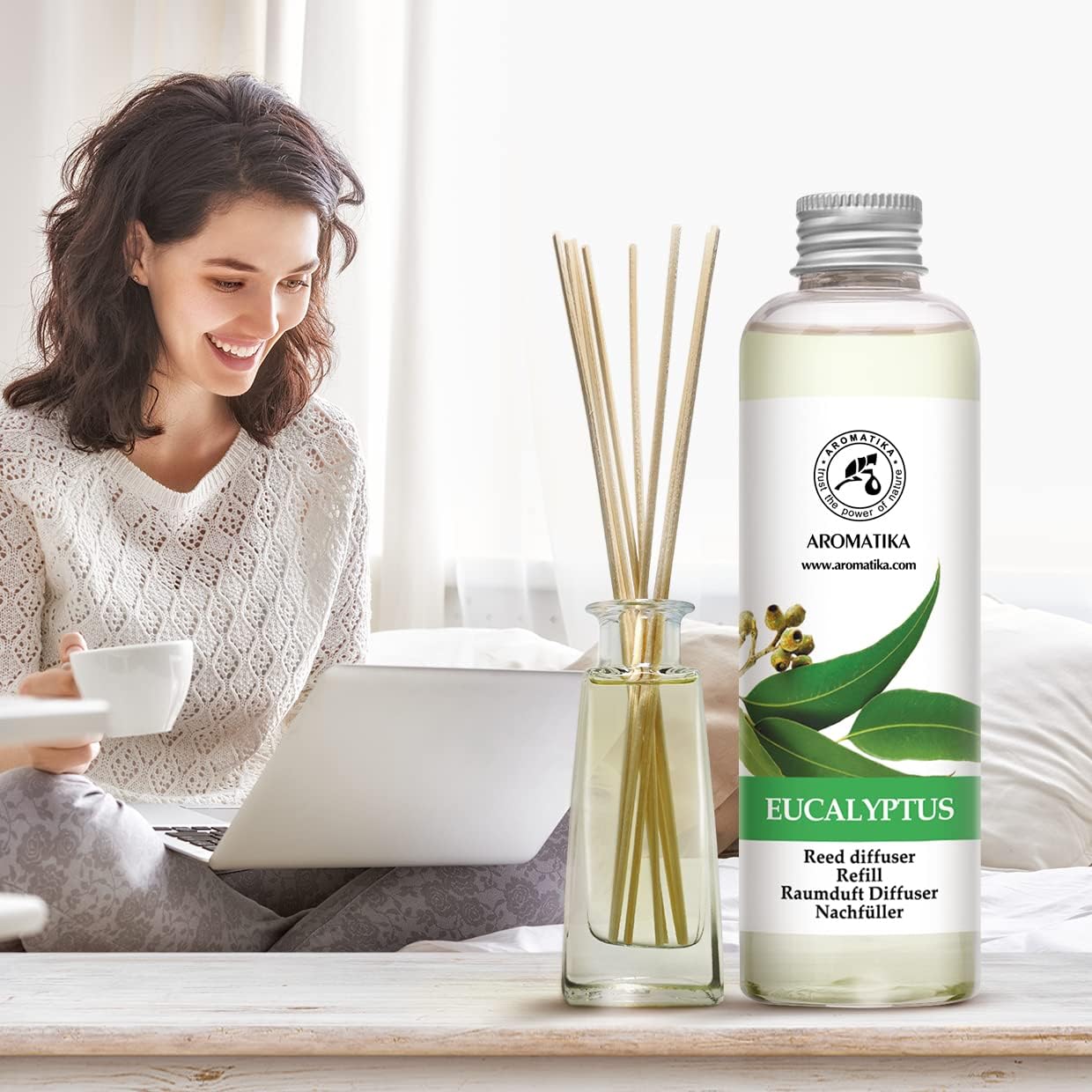 Reed Diffuser Refill Eucalyptus with Eucalyptus & Peppermint Essential Oils 6.8 Fl Oz - Scented Diffuser - Room Diffuser Refill with Fresh and Long Lasting Fragrance - Home Fragrance
