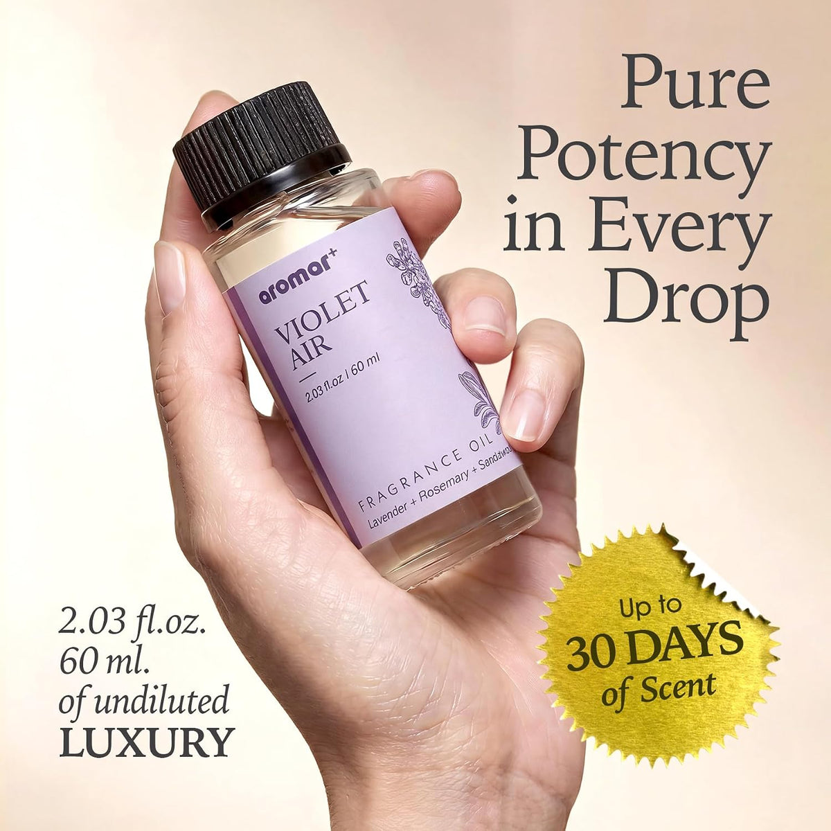 Aromar+ Naturals Violet Air Fragrance Oil for Waterless Diffusers, 2oz