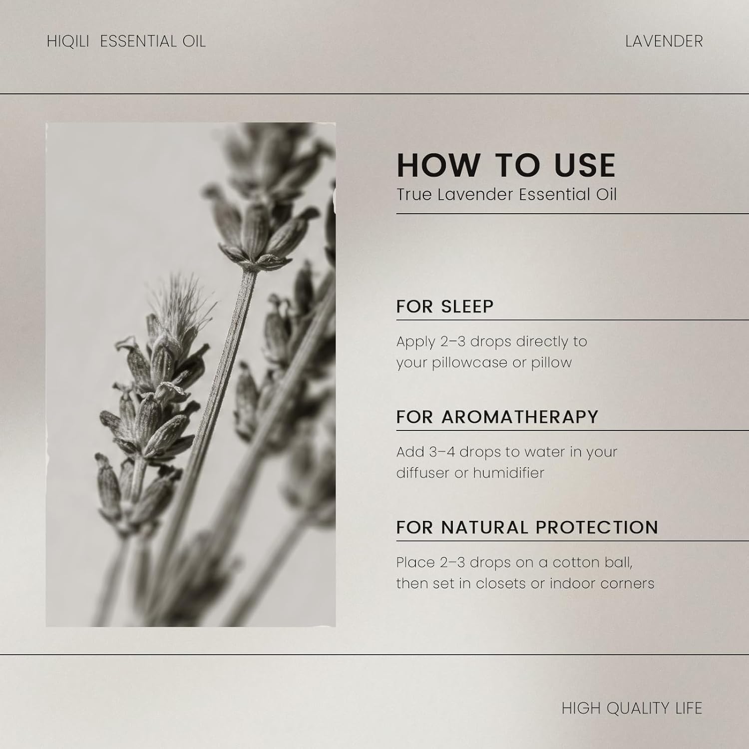 HIQILI Lavender Essential Oil for Diffuser, Aromatherapy & Air Freshening, Ideal for Relaxing Tense Mood, Eliminating Odor, Creating Peaceful Atmosphere for Sleep, Bath & Work —30ml / 1.01 fl oz