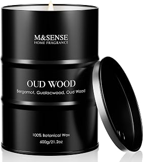 M&SENSE Oud Wood Large Scented Candles Natural Soy Wax, 21.2oz Long Lasting Up to 120 Hours Burning Time, Unique Candle Gifts for Men Women
