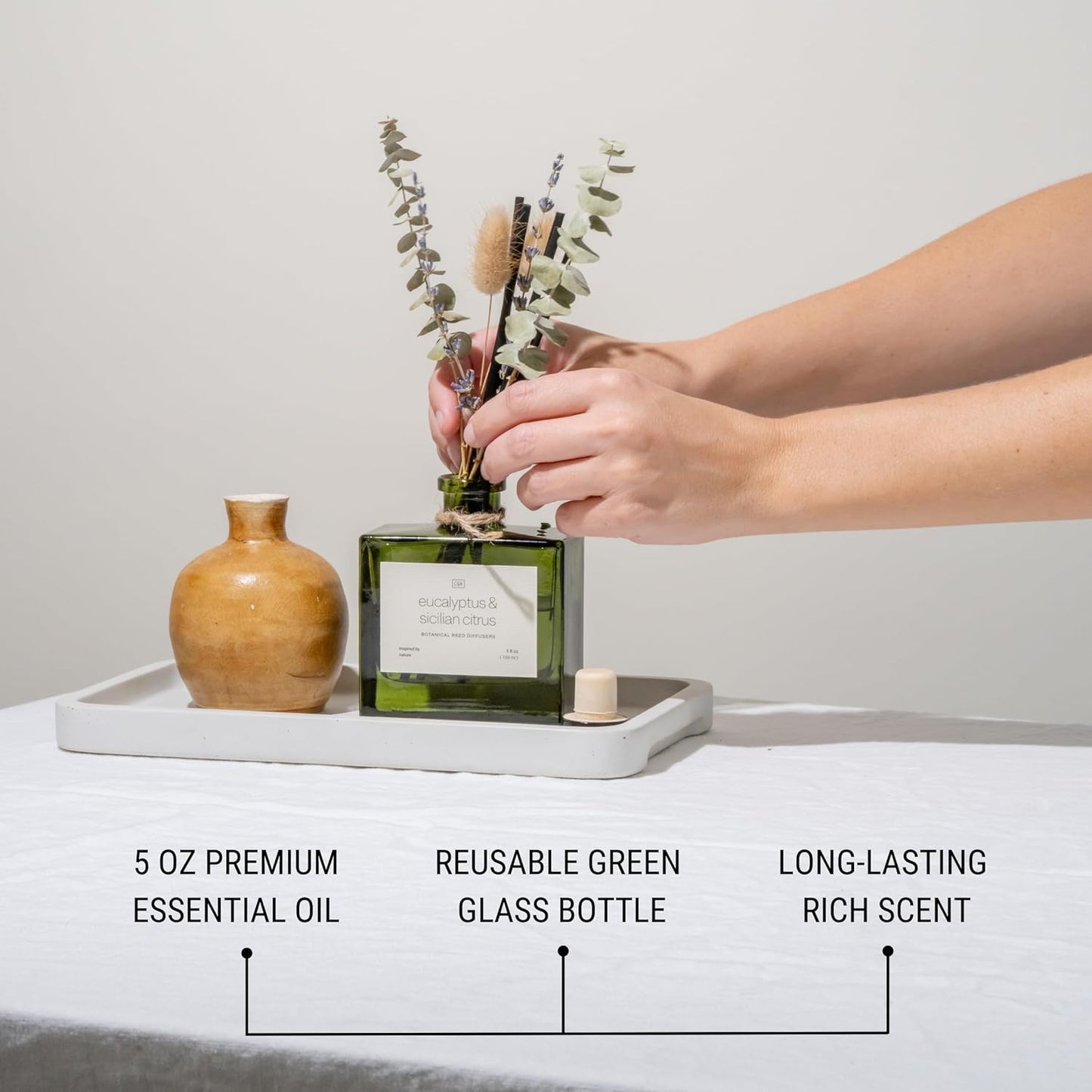 Craft & Kin Reed Diffuser with Dried Flowers | 5 oz Sicilian Citrus & Eucalyptus Scented Fall Reed Diffusers for Home, Bathroom | Scent Sticks | Elegant Fragrance Home Decor for Men & Women