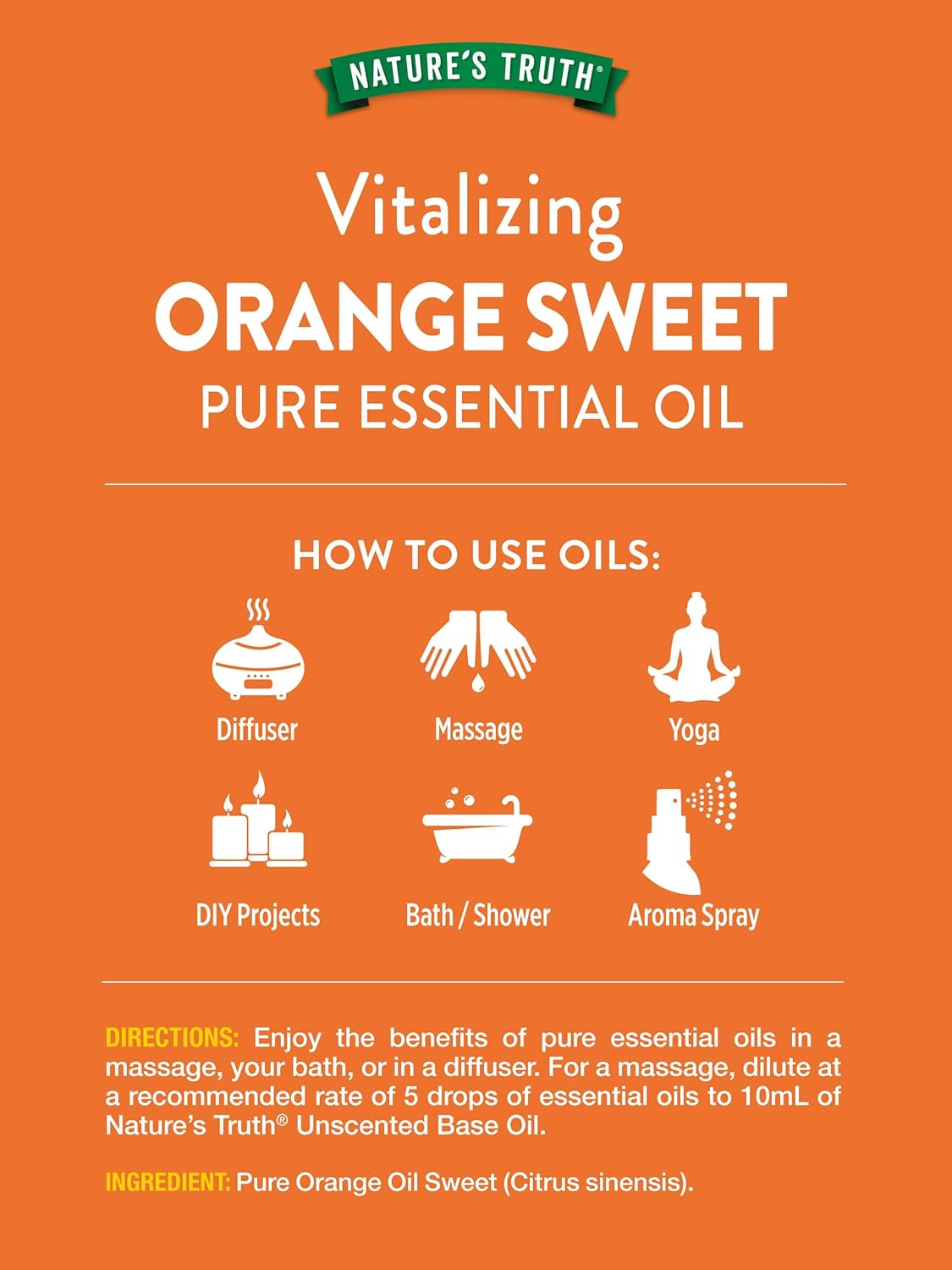 Nature's Truth Orange Sweet Essential Oil | 15 mL | for Diffuser and Aromatherapy | Pure Plant Based, Non-GMO & Gluten Free