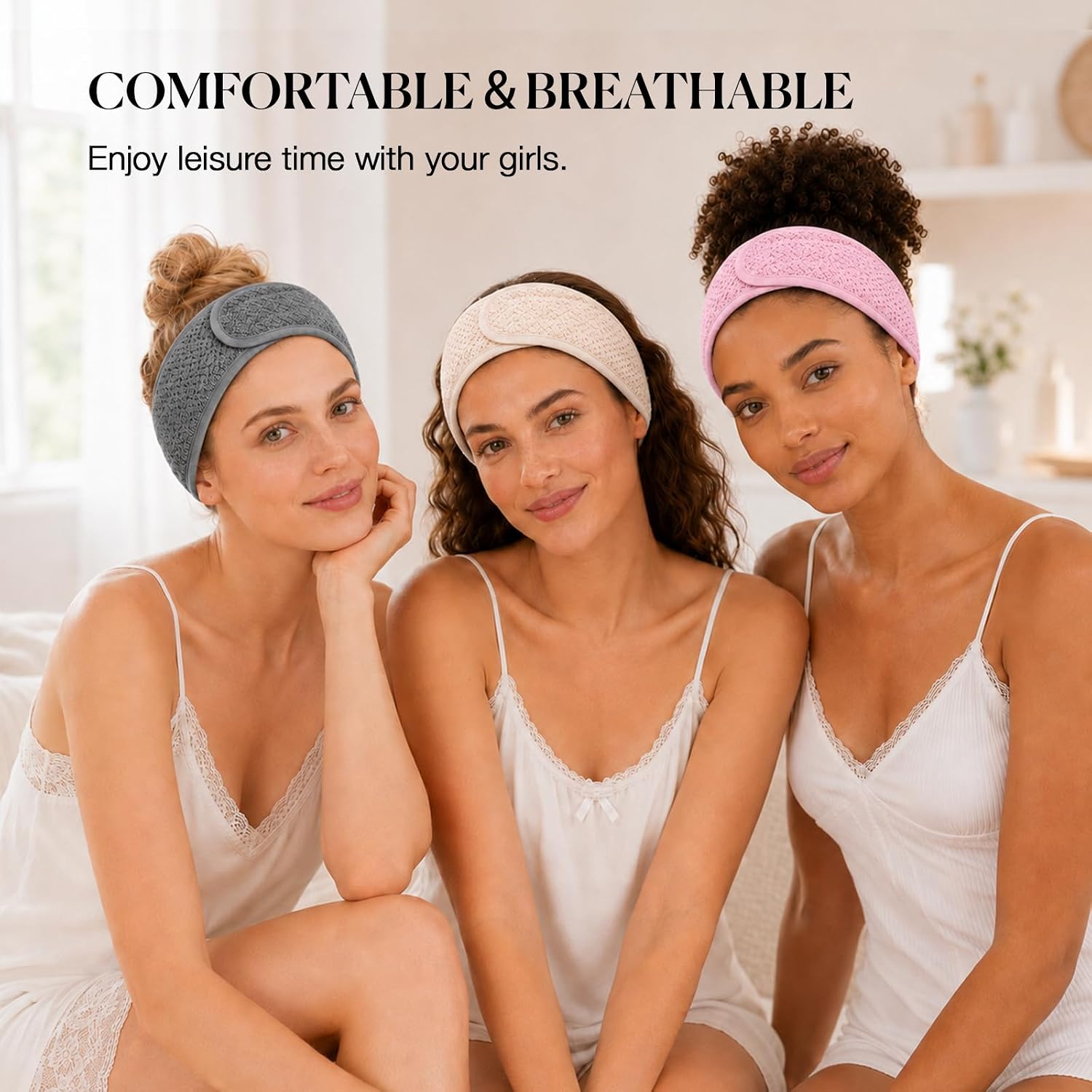 4PCS Extra Long Spa Headband for Women Adjustable Terry Cloth Skincare Headband Stretch Towel Head Wrap for Bath, Makeup Facial Mask（White+Grey+Khaki+Pink）