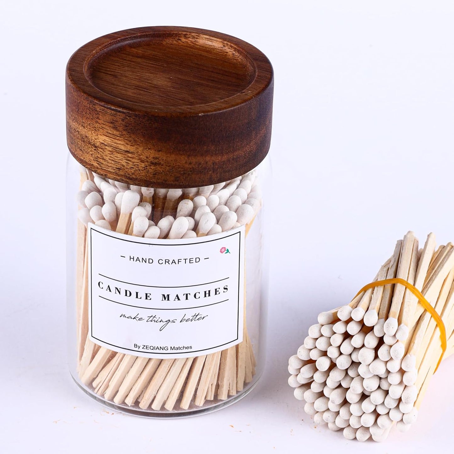 150Pcs 3'' White Matches in a Jar with Striker, Glass Match Holder with Striker, Glass Match Cloche with Striker, Match Bottle with Candles Matches for Fireplace, 150Pcs Long Wooden Safety Matches