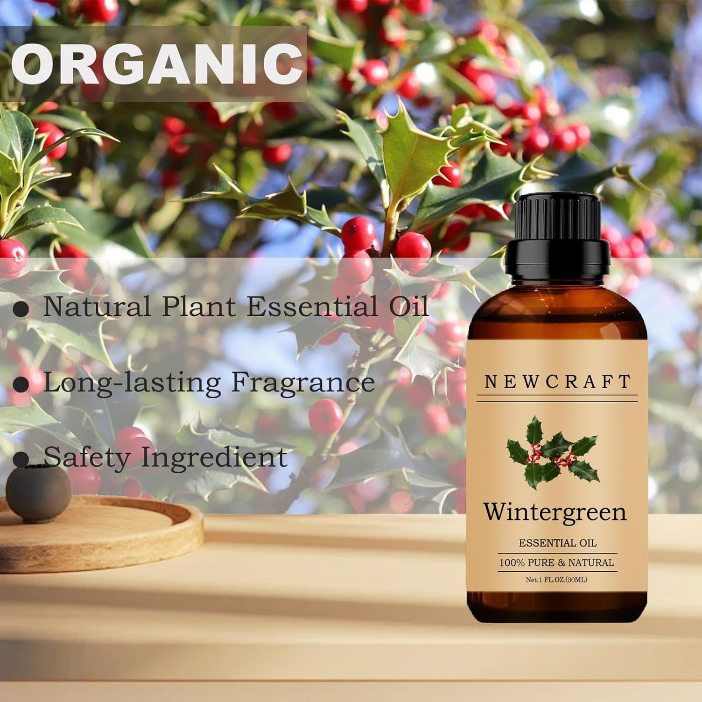 Wintergreen Essential Oils, 100% Pure and Natural Essential Oil for Aromatherapy Diffuser - Wintergreen/1 Fl Oz