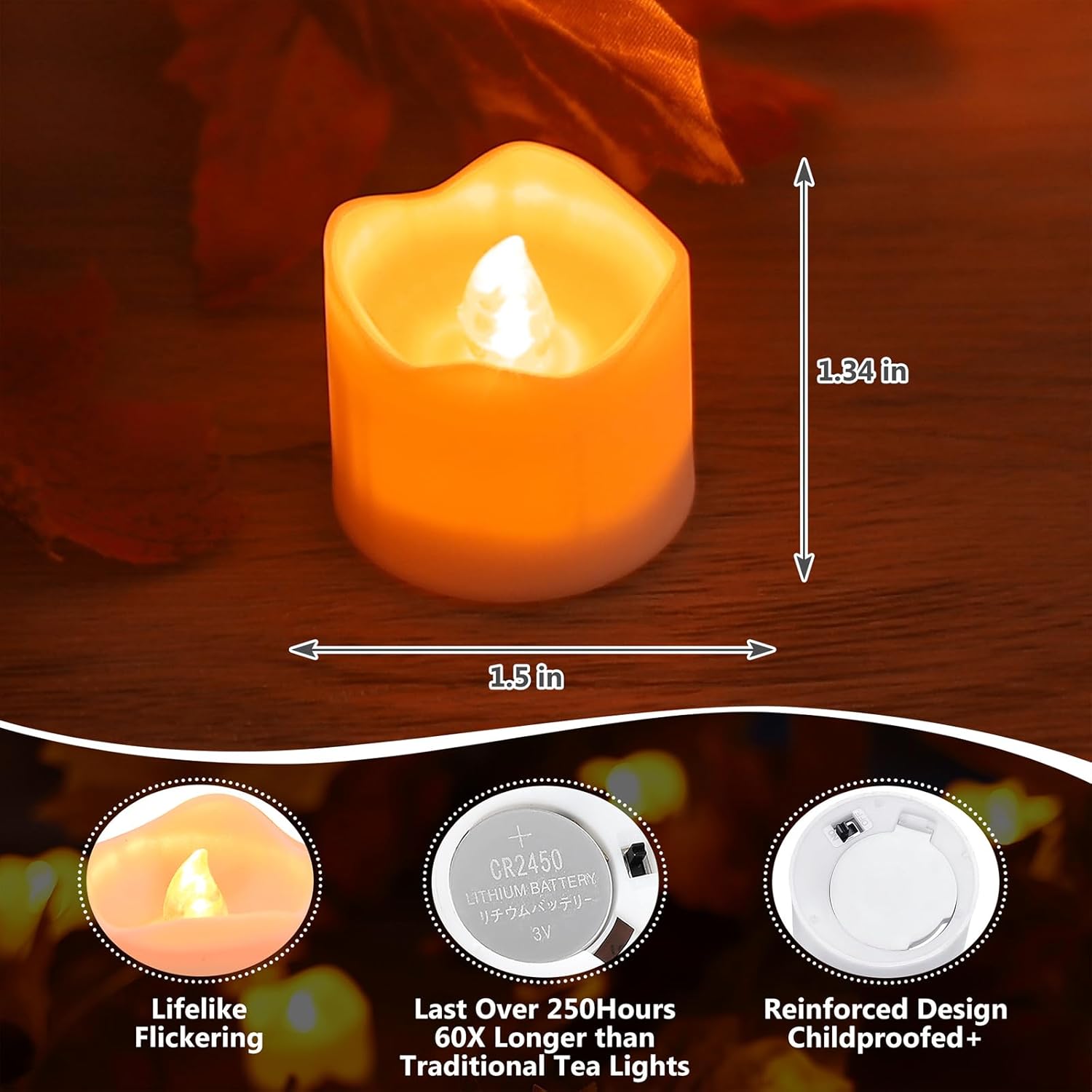 Topstone Flameless Candles with Remote Control, Battery-Operated LED Electronic Candles, 400+ Hours with CR2450 Battery, Yellow Glow, Flickering Realistic Fake Candles for Home Decor, Wedding, Party
