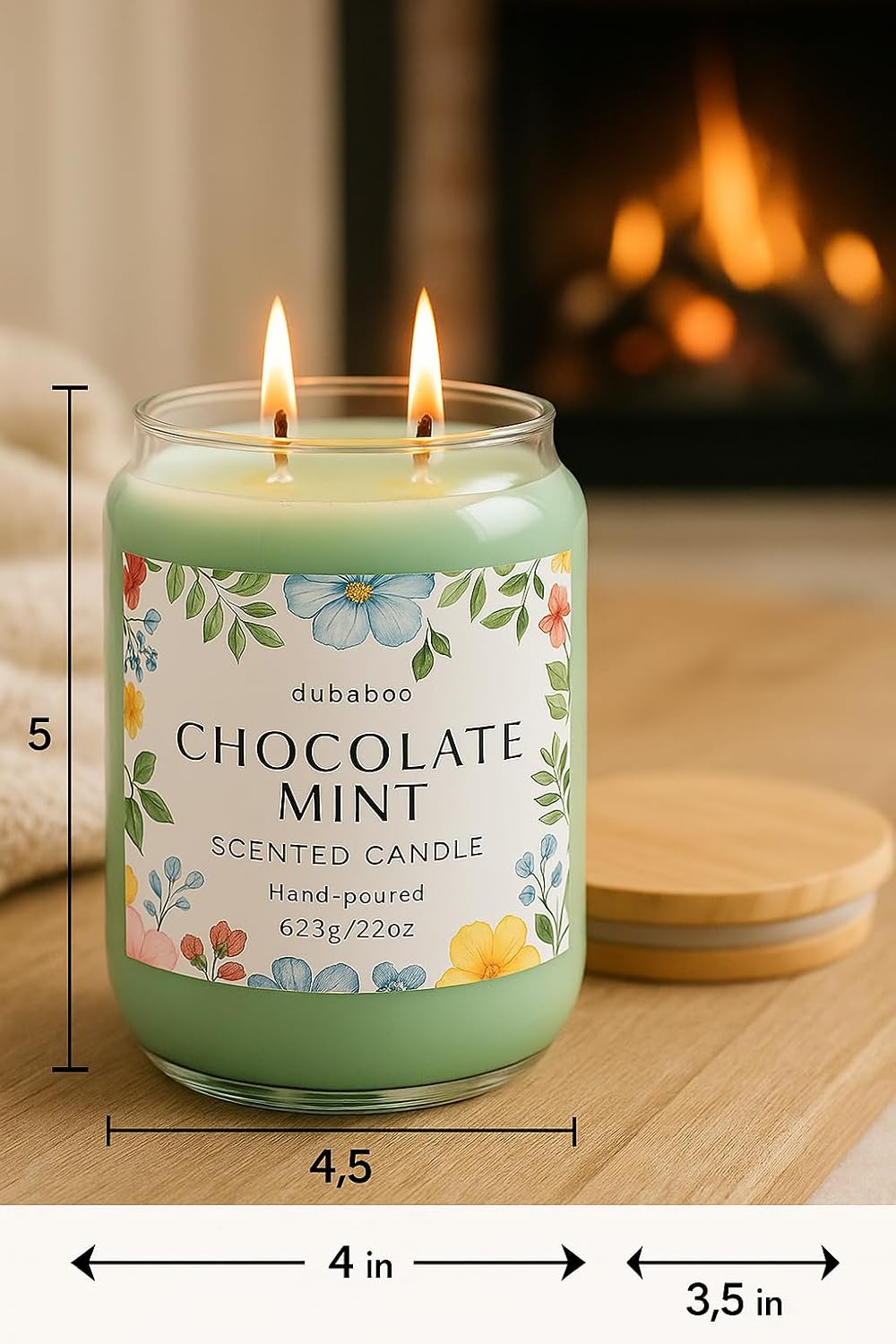Large 22oz Soy Candle – Long Lasting 80+ Hour Burn, Hand Poured Clean Burning Scented Candle with Cotton Wick, Reusable Glass Jar – Chocolate Mint | DUBABOO