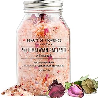Beaute DE Provence Pink Himalayan Bath Salt with Rose Petals - 100% Natural Aromatherapy & Relaxation - Ylang Grapefruit Essential Oil Bath Salts for Women - Cruelty-Free, Revitalize & Soothes Skin