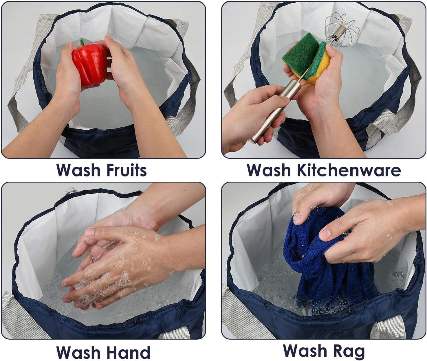 Foot Soaking Tub Collapsible Bucket with Handle 4.7 Gallon/18 L Portable Wash Bag for Fishing, Traveling, and Camping - Navy Blue