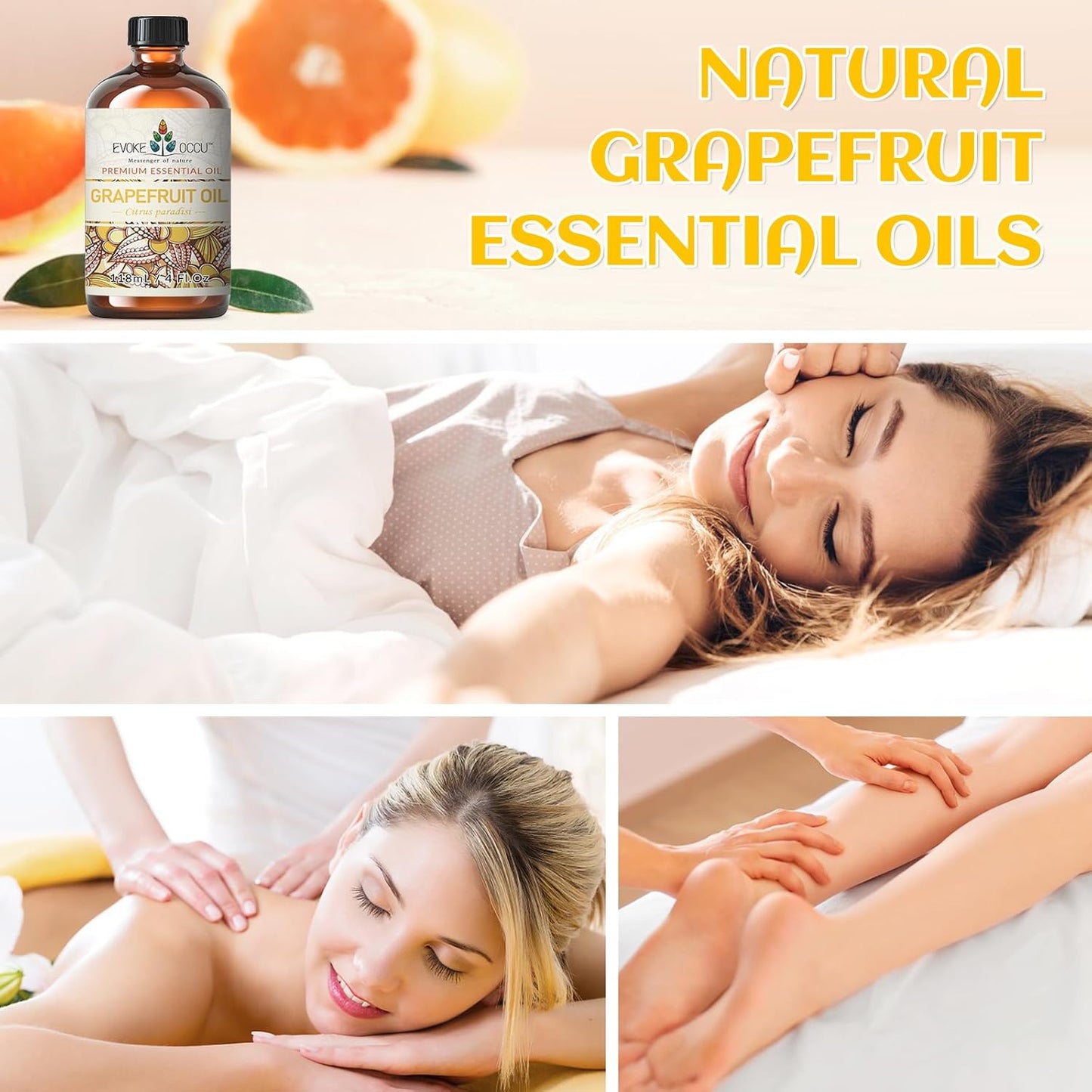 EVOKE OCCU 100% Pure Grapefruit Essential Oil for Diffuser, Aromatherapy, Skin - 4 Fl Oz
